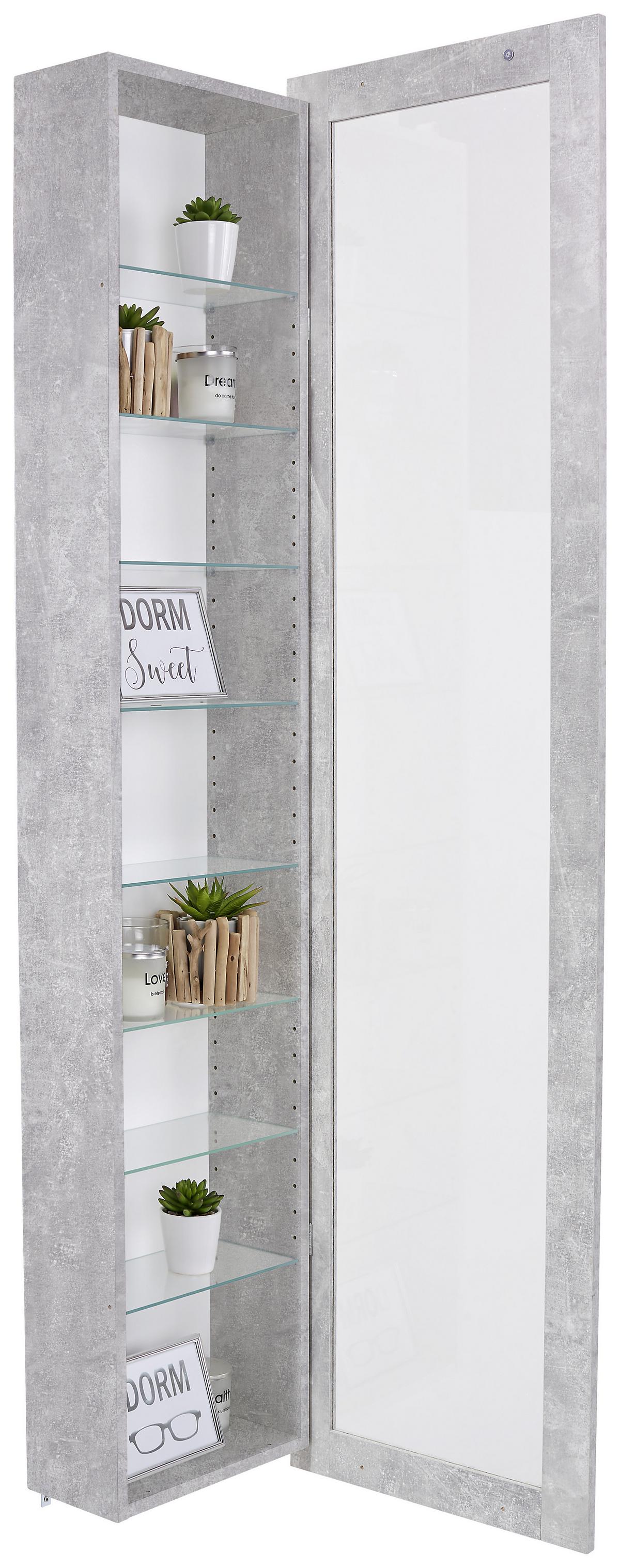 Hängevitrine Boni B: 42 cm Betonoptik/Weiß - Weiß/Grau, MODERN, Glas/Holzwerkstoff (42/168,5/17cm)
