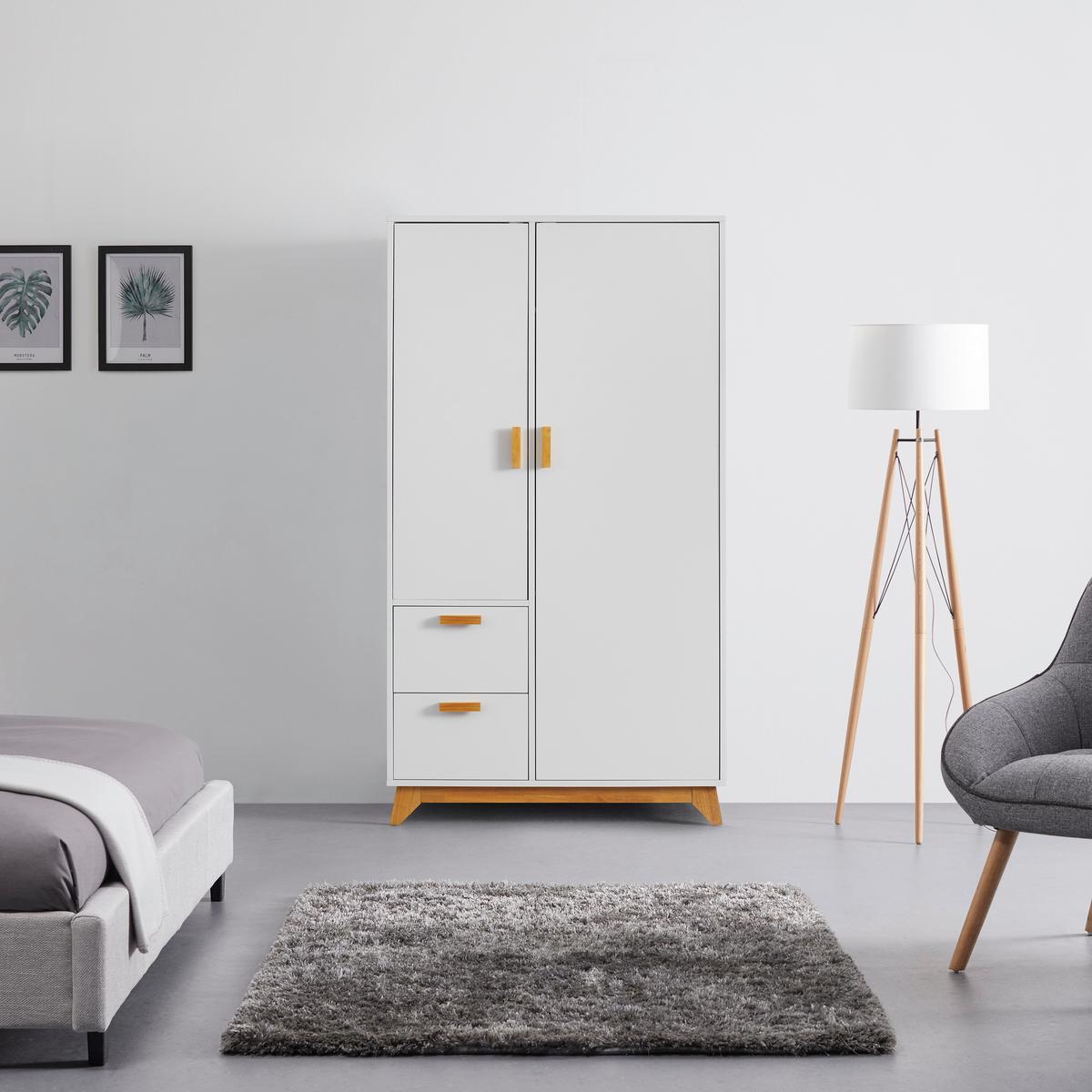 Šatní skříň MILAN 100cm - bílá/přírodní barvy, Moderní, dřevo (100/180/52cm) - Modern Living