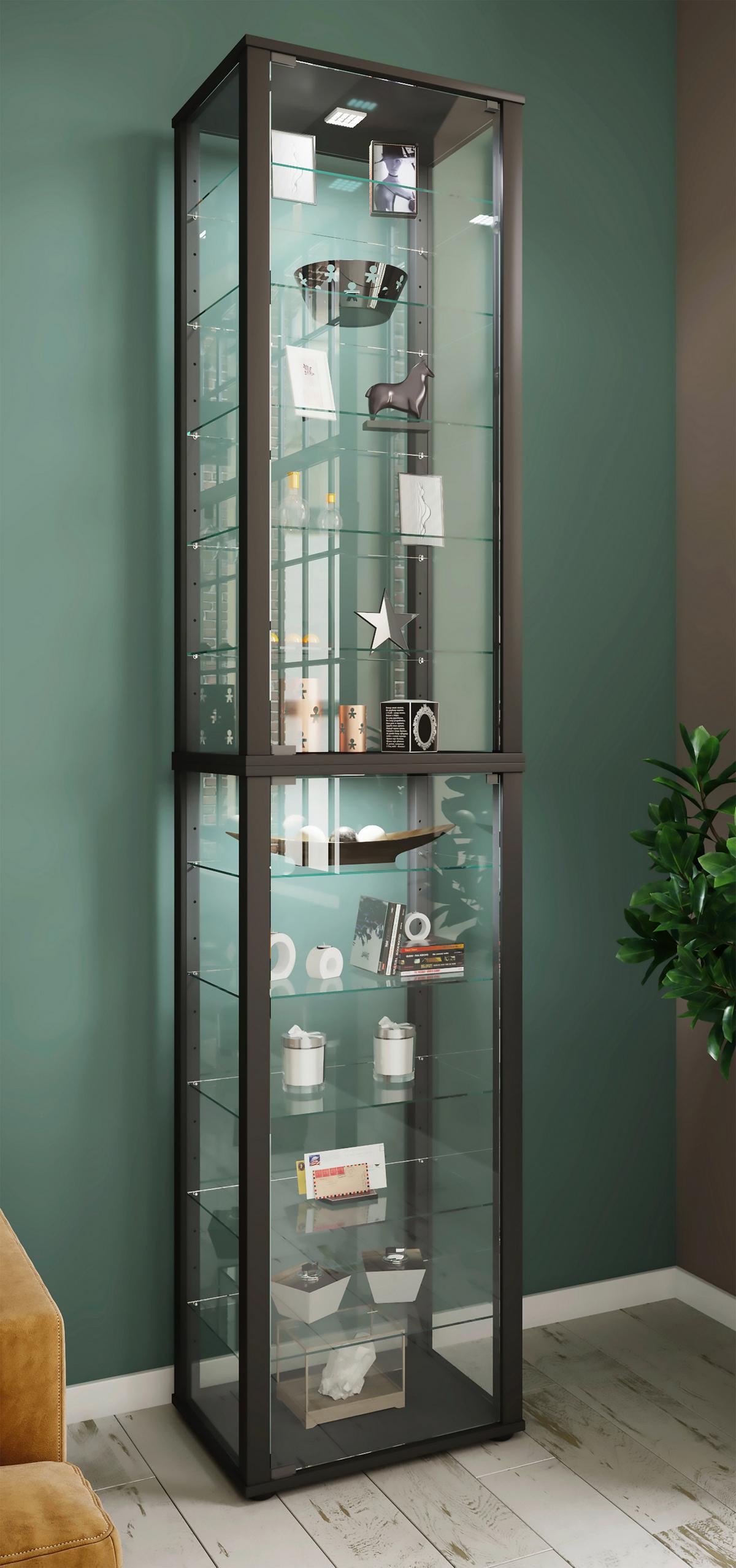 Vitrine Kavisa Schwarz B: 50 Cm - Schwarz, MODERN, Glas/Holzwerkstoff (50/227/38cm) - MID.YOU