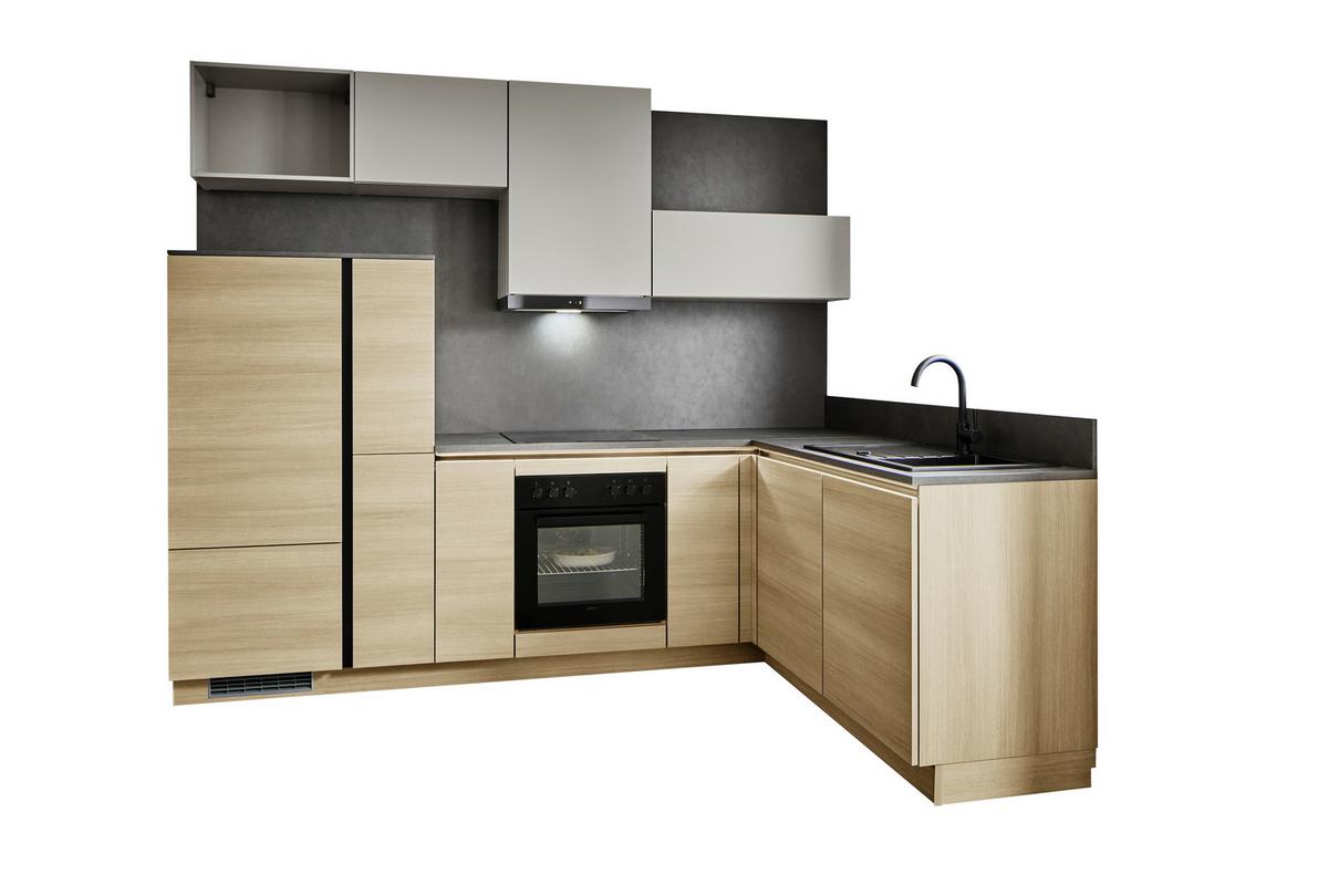 Eckküche Ip2200/ip3150 - Eichefarben/Hellgrau, Design, Holzwerkstoff (278/185cm) - Impuls