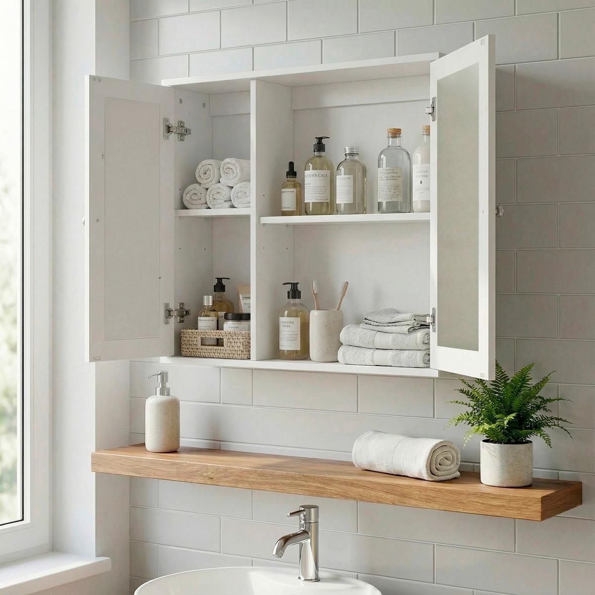 SPIEGELSCHRANK Weiß B: 60cm - Weiß, Design, Glas/Holzwerkstoff (60/50/15cm) - Livetastic