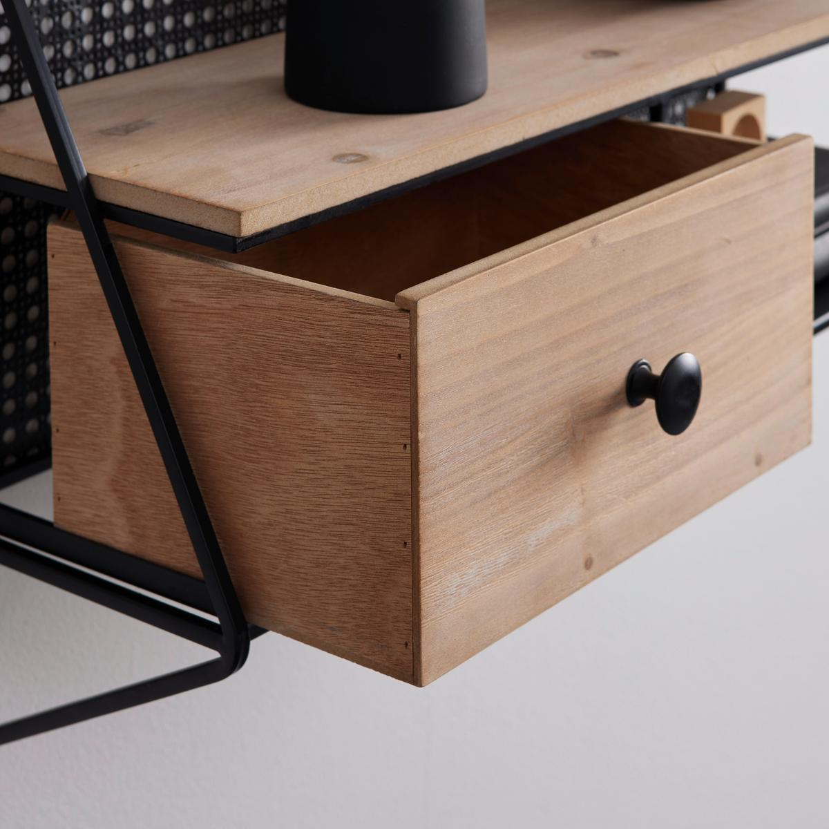 Nastěnný regál LELIA - černá/přírodní barvy, Moderní, kov/dřevo (60/43/20cm) - Bessagi Home