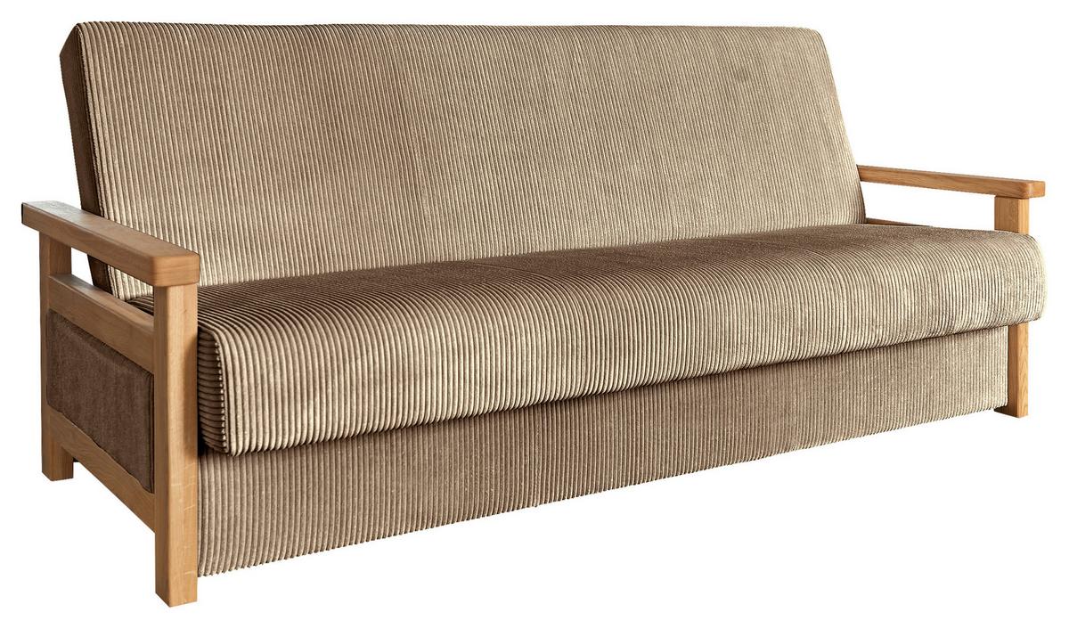 Schlafsofa Malaga Hellbraun B: 220cm - Hellbraun/Naturfarben, Design, Holz/Textil (220/90/90cm) - P & B
