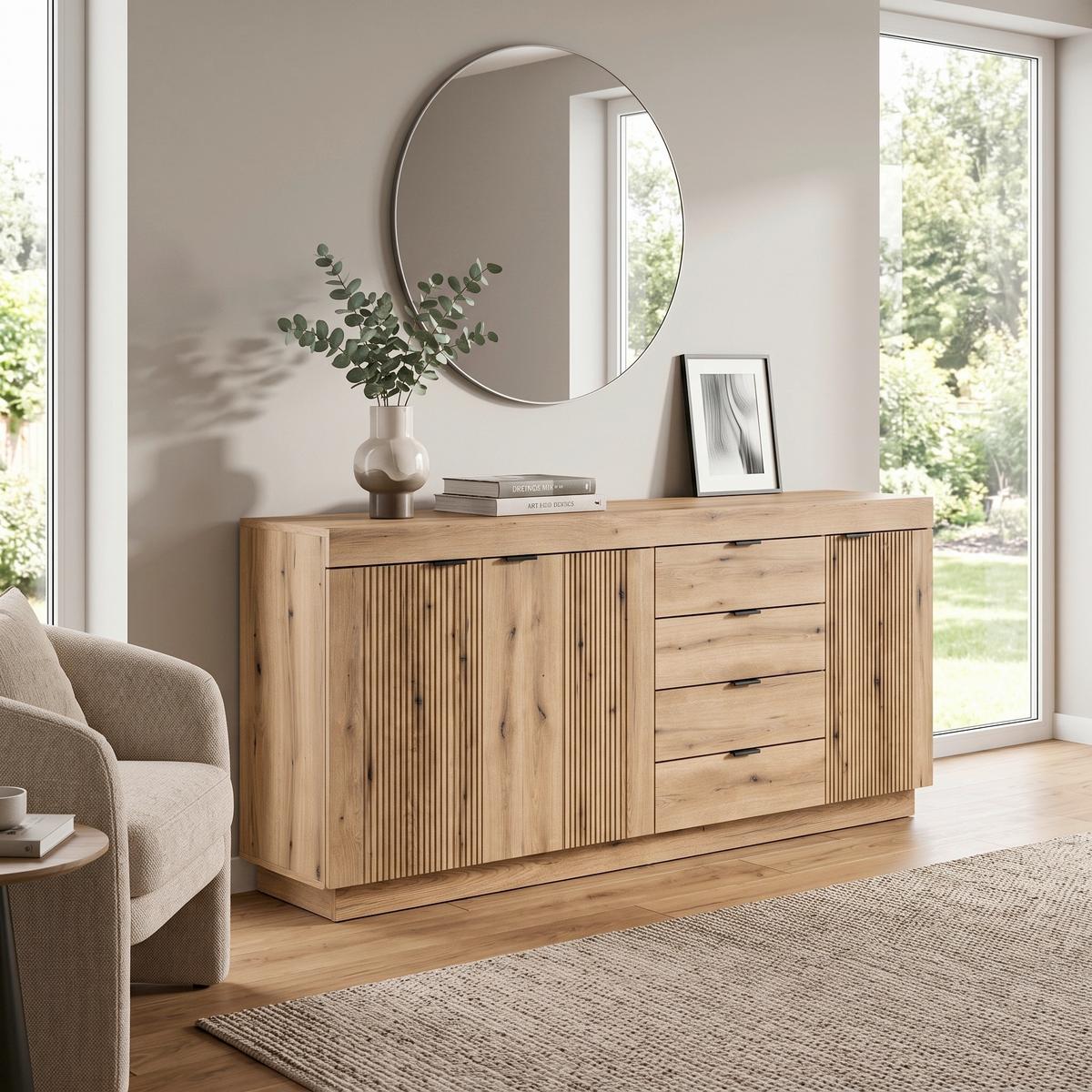 Sideboard Delamar Eichefarben Dekor B: 185,9 cm - Eichefarben, Trend, Holzwerkstoff (185,9/85,8/39,6cm)