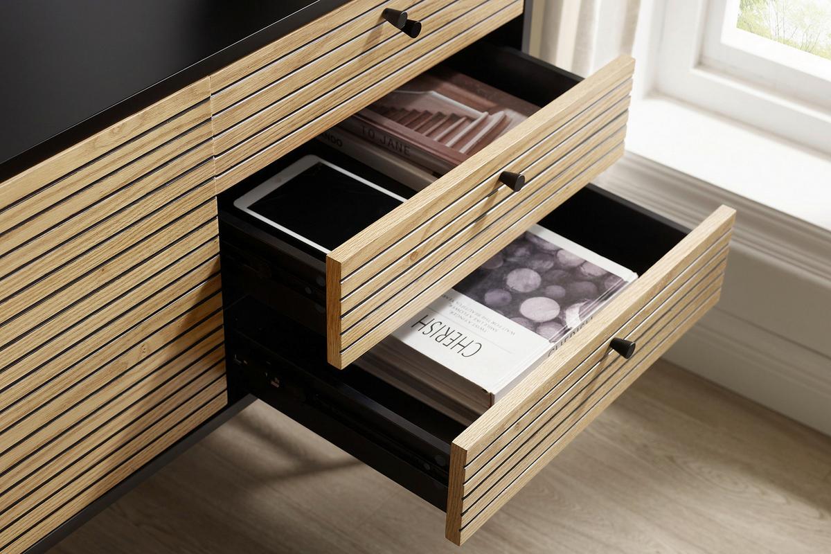 Sideboard Schwarz, Eichefarben B: 160cm - Eichefarben/Schwarz, Design, Holz/Holzwerkstoff (160/85/40cm) - Livetastic