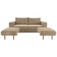 3-Sitzer-Sofa Looks mit Hocker In Braun + Beige - Eichefarben/Beige, Design, Textil (212/96/107cm) - LOOKS by W.Joop