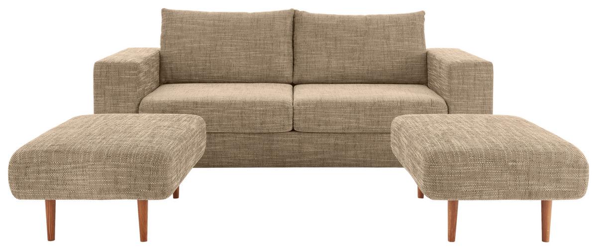 3-Sitzer-Sofa Looks mit Hocker In Braun + Beige - Eichefarben/Beige, Design, Textil (212/96/107cm) - LOOKS by W.Joop