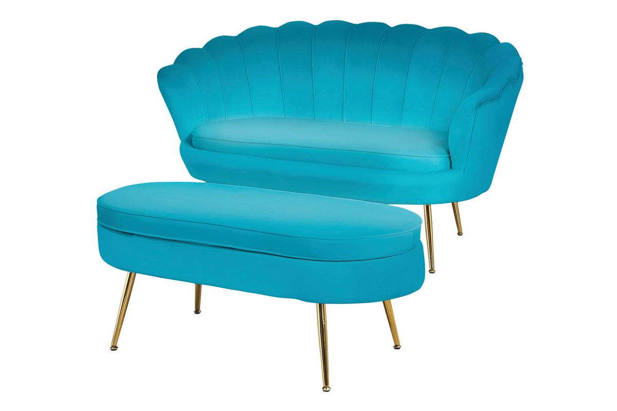 2-sitzer-sofa Blau B: 136 Cm - Blau/Goldfarben, MODERN, Textil (136/78/77cm) - Livetastic