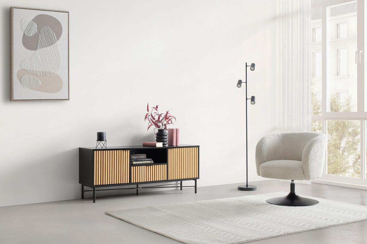 NÍZKÁ KOMODA MADRID -EXKLUSIV- - černá/přírodní barvy, Moderní, kov/dřevo (143/60/40cm) - Mömax