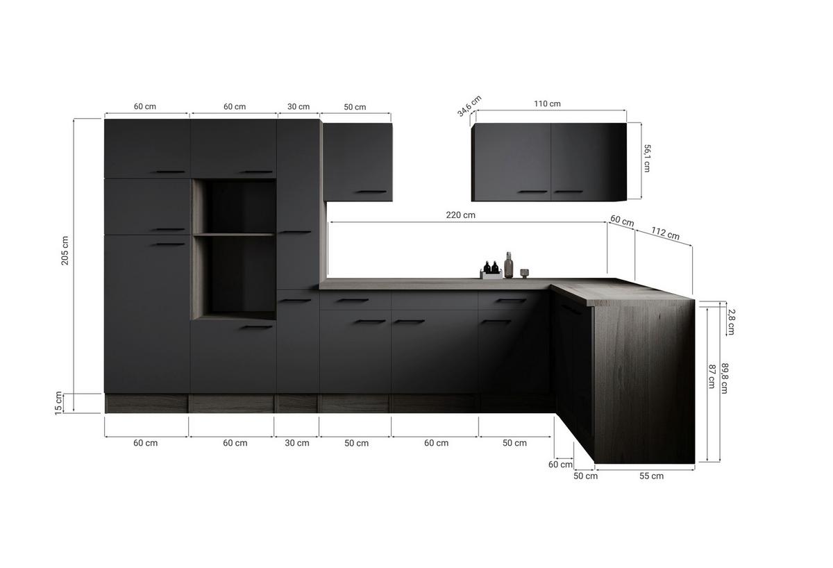 Eckküche Oliver Grau, Eiche Dekor S: 370x172cm - Eichefarben/Grau, Design, Holzwerkstoff (370/172cm) - Respekta