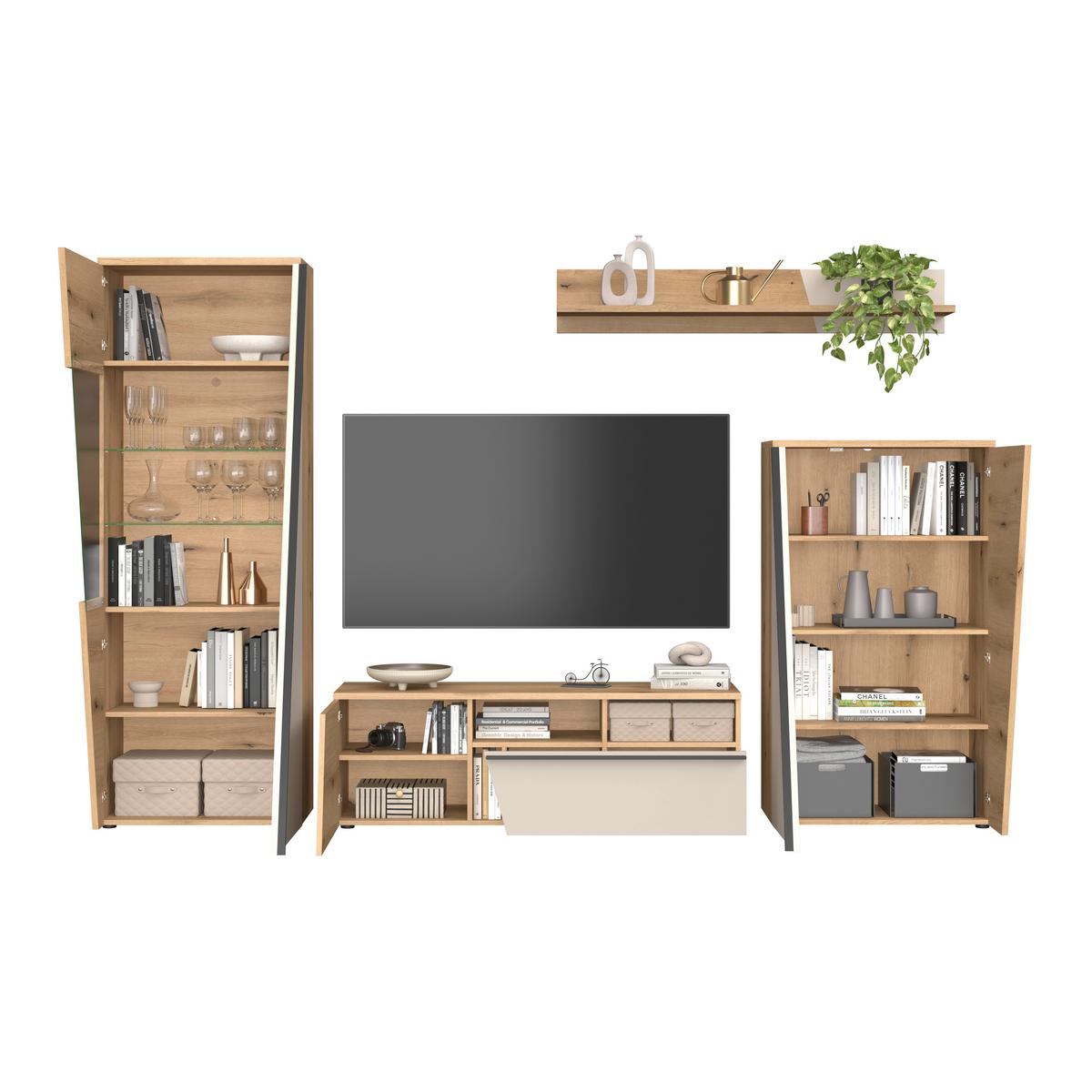 TV-Lowboard Venedig NEW Eichefarben/Kaschmir B: 140 cm - Kaschmir/Eichefarben, MODERN, Holzwerkstoff (140/47/40cm)