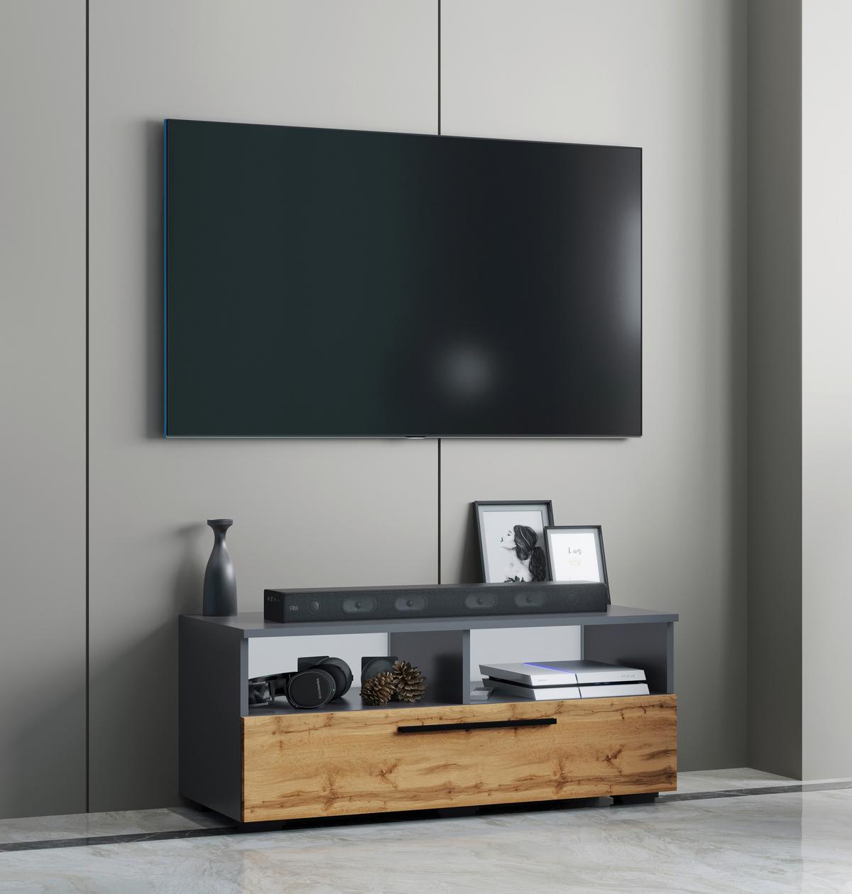 Nízka komoda Arila š: 95 cm, antracitová - čierna/dub medový, Modern, kov/kompozitné drevo (95/39/40cm) - MID.YOU