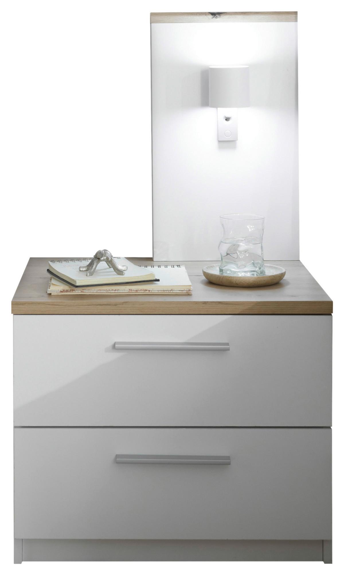 Nachtkästchen Eiche Dekor/Weiß H: 46-89 cm Sizilia - Schwarz/Weiß, MODERN, Holzwerkstoff (55/46-89/40cm)