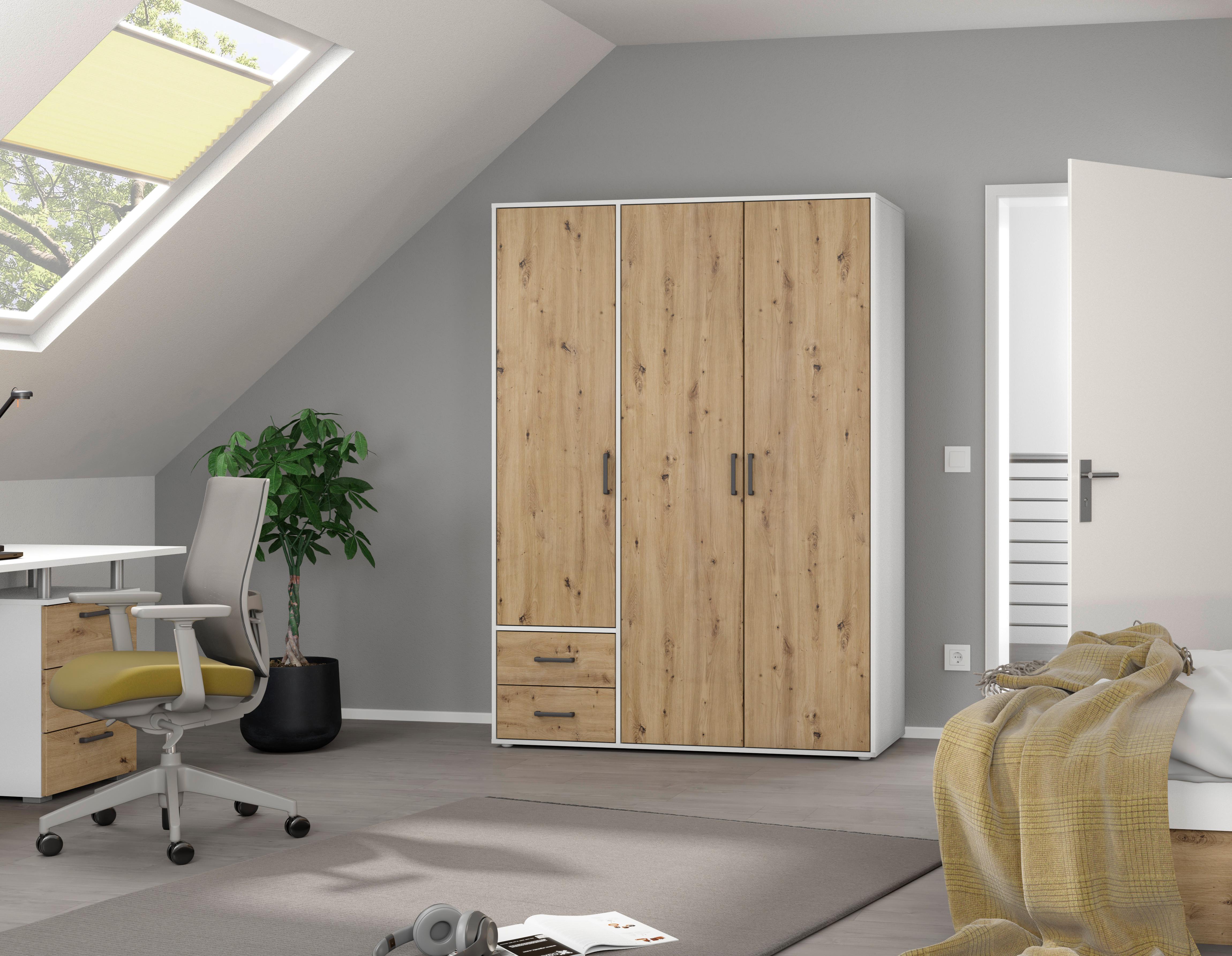 Drehtürenschrank Voyager Weiß,eiche Artisan B: 140 cm - Eiche Artisan/Weiß, MODERN, Holzwerkstoff (140/194/53cm) - Rauch Möbel