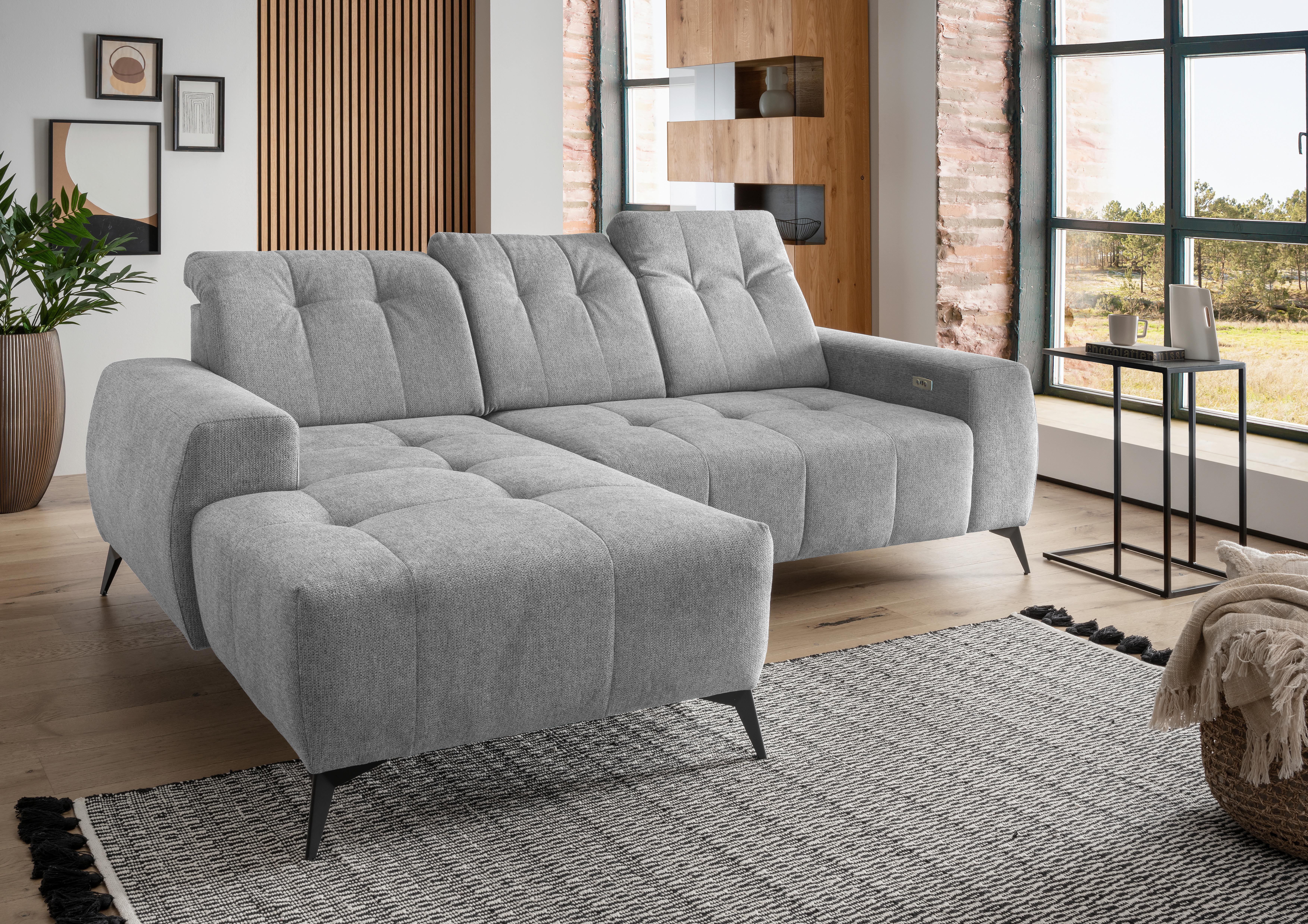 Ecksofa mit USB Anschluss Sano,silberfarben,s:180x258 cm - Silberfarben/Schwarz, MODERN, Textil (180/258cm) - Livetastic