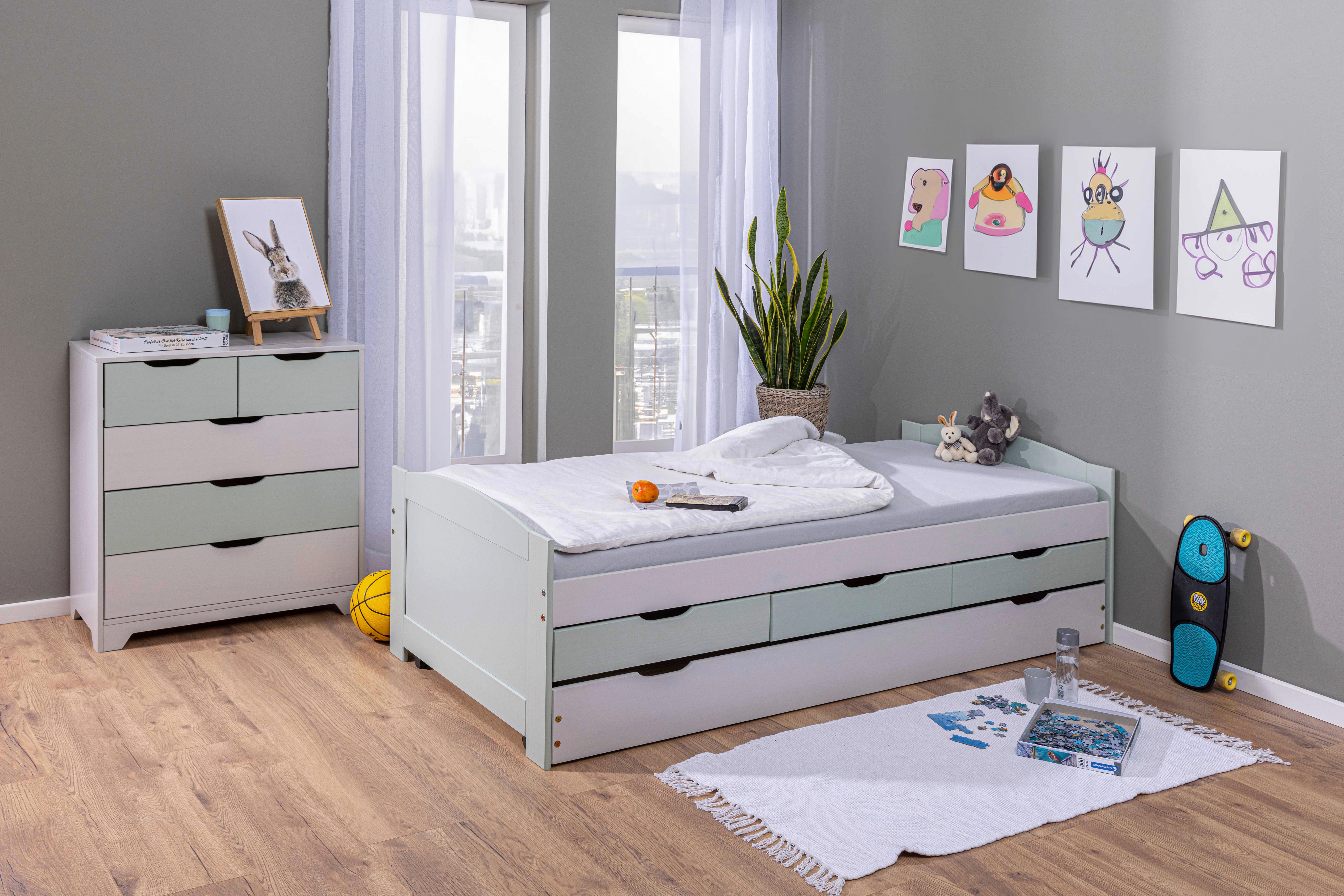 Kommode 120cm Prati, Pastellgrün/salbeigrün/weiß - Salbeigrün/Pastellgrün, Design, Holz (82/92/41cm) - Livetastic