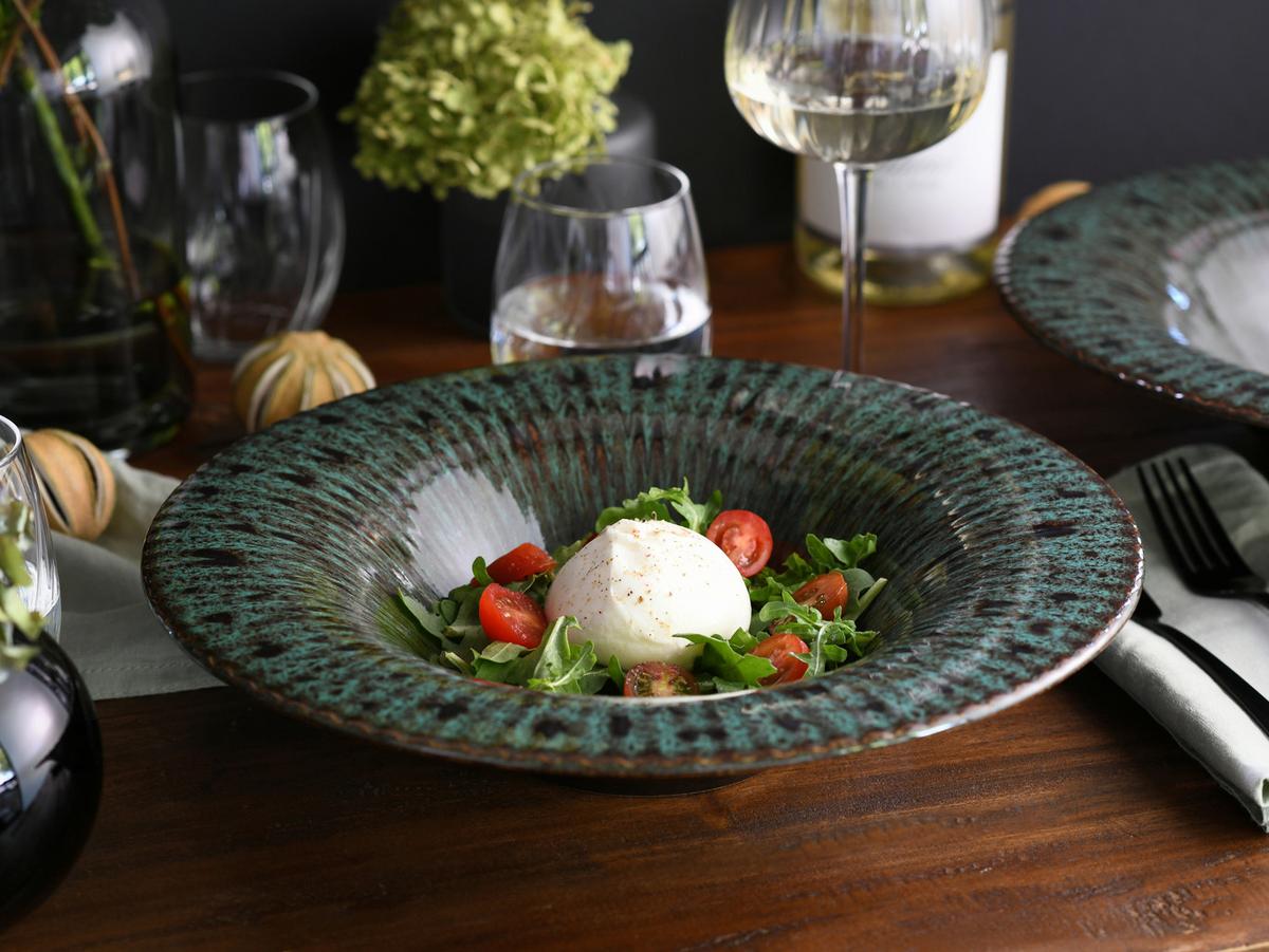 Gourmetteller Allegra Schwarz/Grün, Ø 30,5 cm - Dunkelgrün/Schwarz, Basics, Keramik (30,5cm) - Creatable