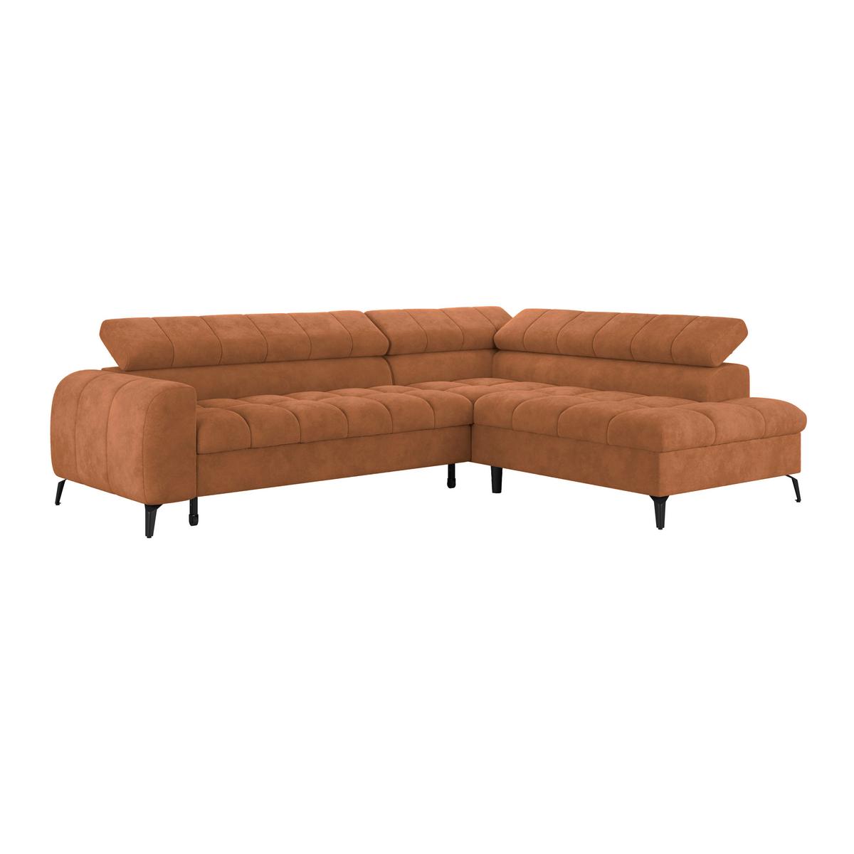 Ecksofa Volf rechts new rostfarben, S: 261x203 cm - Rostfarben/Schwarz, Trend, Kunststoff/Textil (261/203cm)