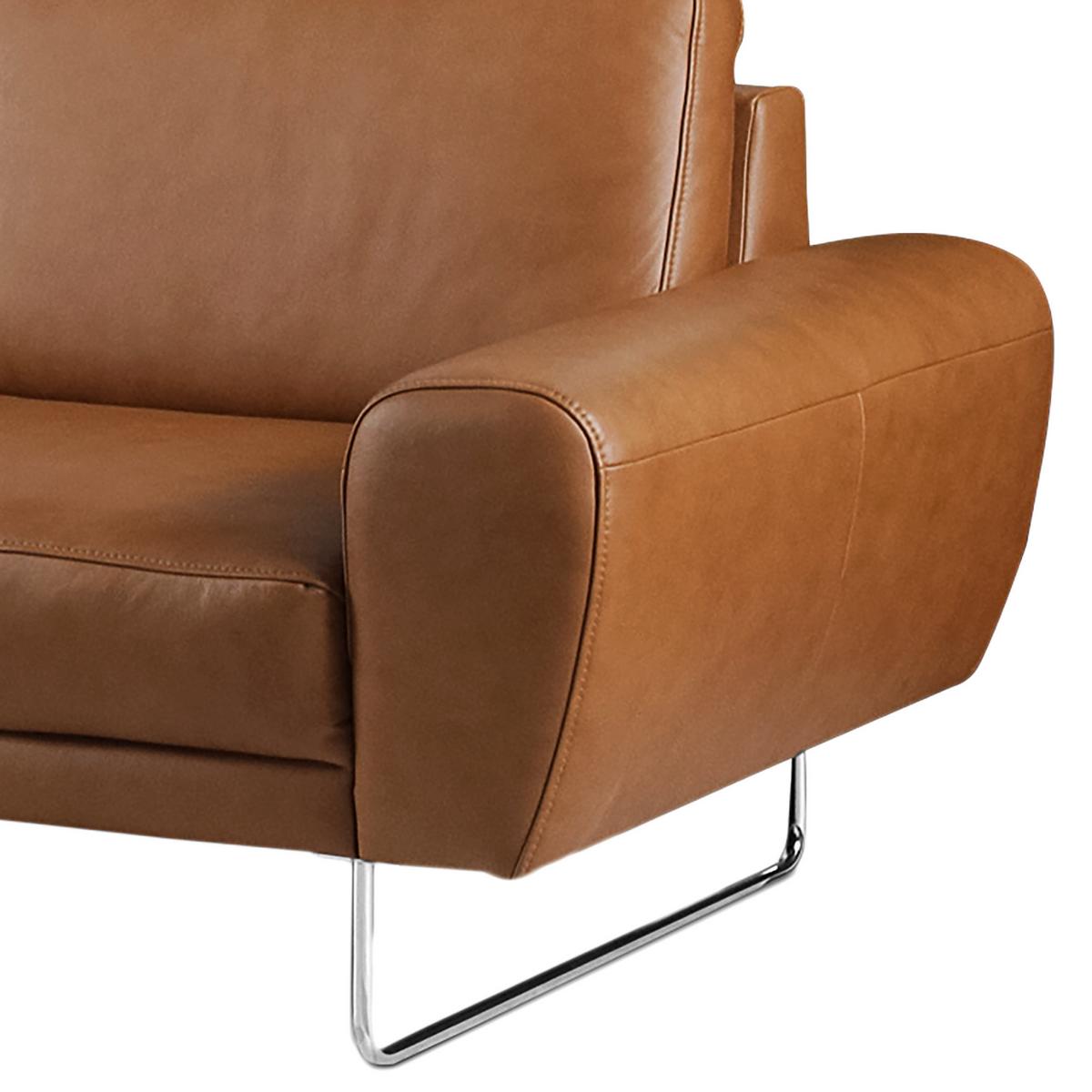 Ecksofa Spring Cognac Chrom B: 177 cm - Chromfarben/Cognac, Design, Leder (177/85/92cm) - Livetastic
