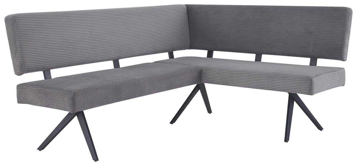 Eckbank Chios Cord Dunkelgrau, S: 190x150 cm - Dunkelgrau/Schwarz, KONVENTIONELL, Textil/Metall (190/150cm) - MID.YOU