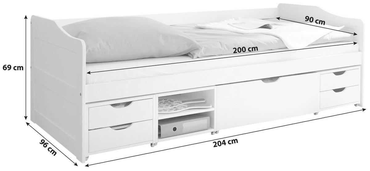 Stauraumbett Echtholz Massiv 90x200 Marlies, Kiefer Natur - Kieferfarben, MODERN, Holz (90/200cm) - MID.YOU