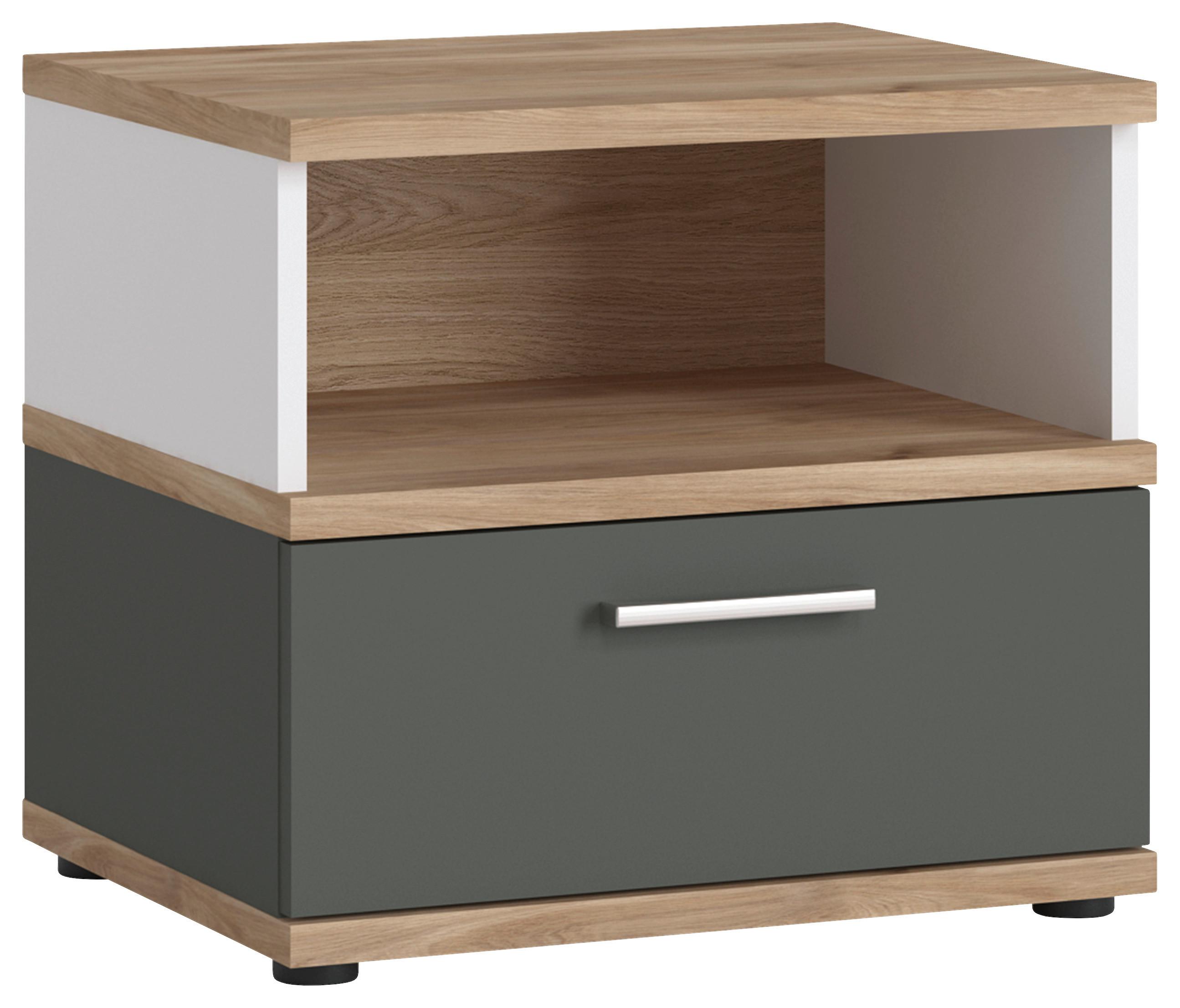 Noční stolek TWENTY dekor bílá/grafit/dub - bílá/barvy dubu, Moderní, kompozitní dřevo/plast (50/45/40cm) - Modern Living