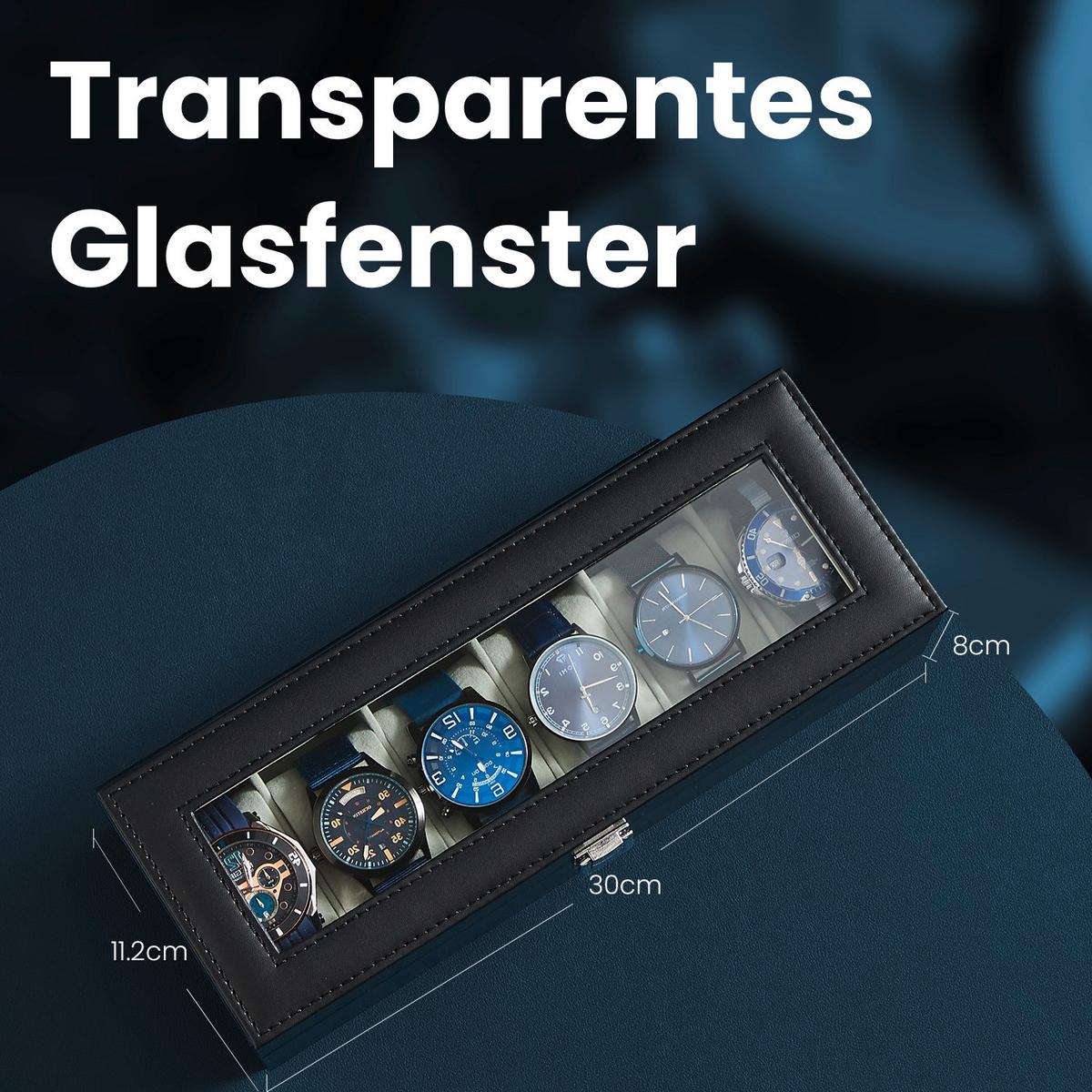 Uhrenbox Schwarz B: 30 Cm - Schwarz, Basics, Glas/Holzwerkstoff (30/8/11,2cm)