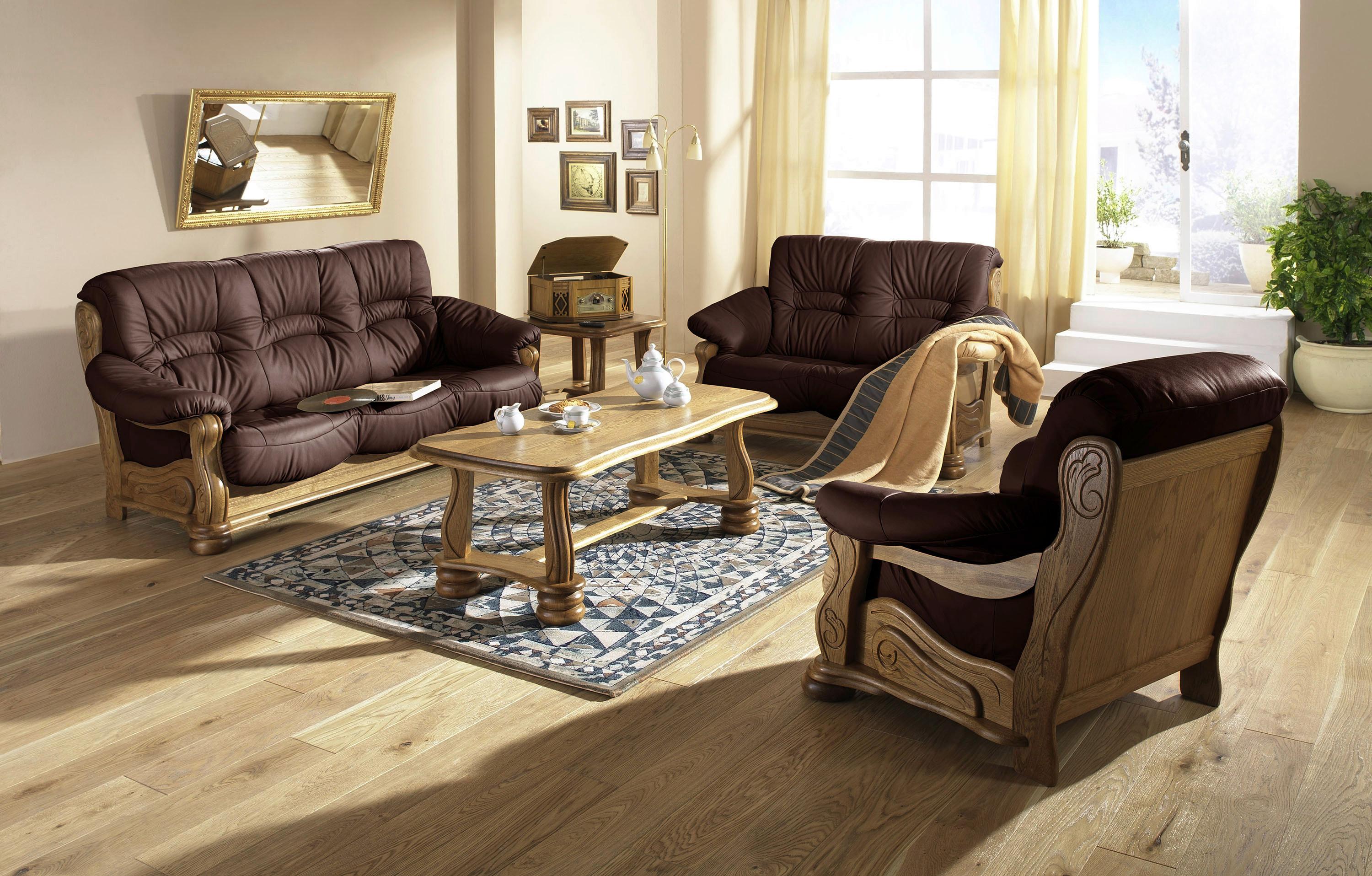 3-sitzer-sofa Tennessee Dunkelrot Echtleder - Eichefarben/Dunkelrot, LIFESTYLE, Leder/Holz (205/95/95cm) - Max Winzer