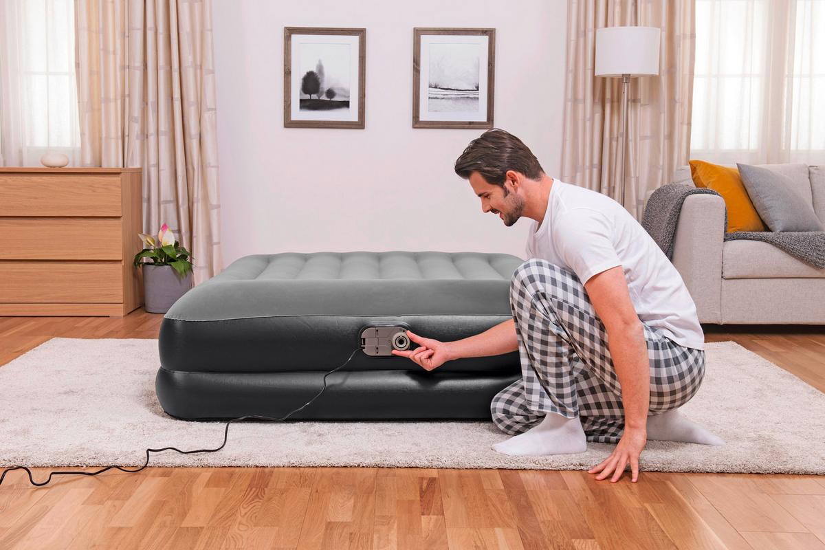 Luftbett Liselotte 203x152x46 Cm Bis 300kg, Inkl. Pumpe - Dunkelgrau/Schwarz, KONVENTIONELL, Kunststoff/Metall (203/152/46cm) - Bestway
