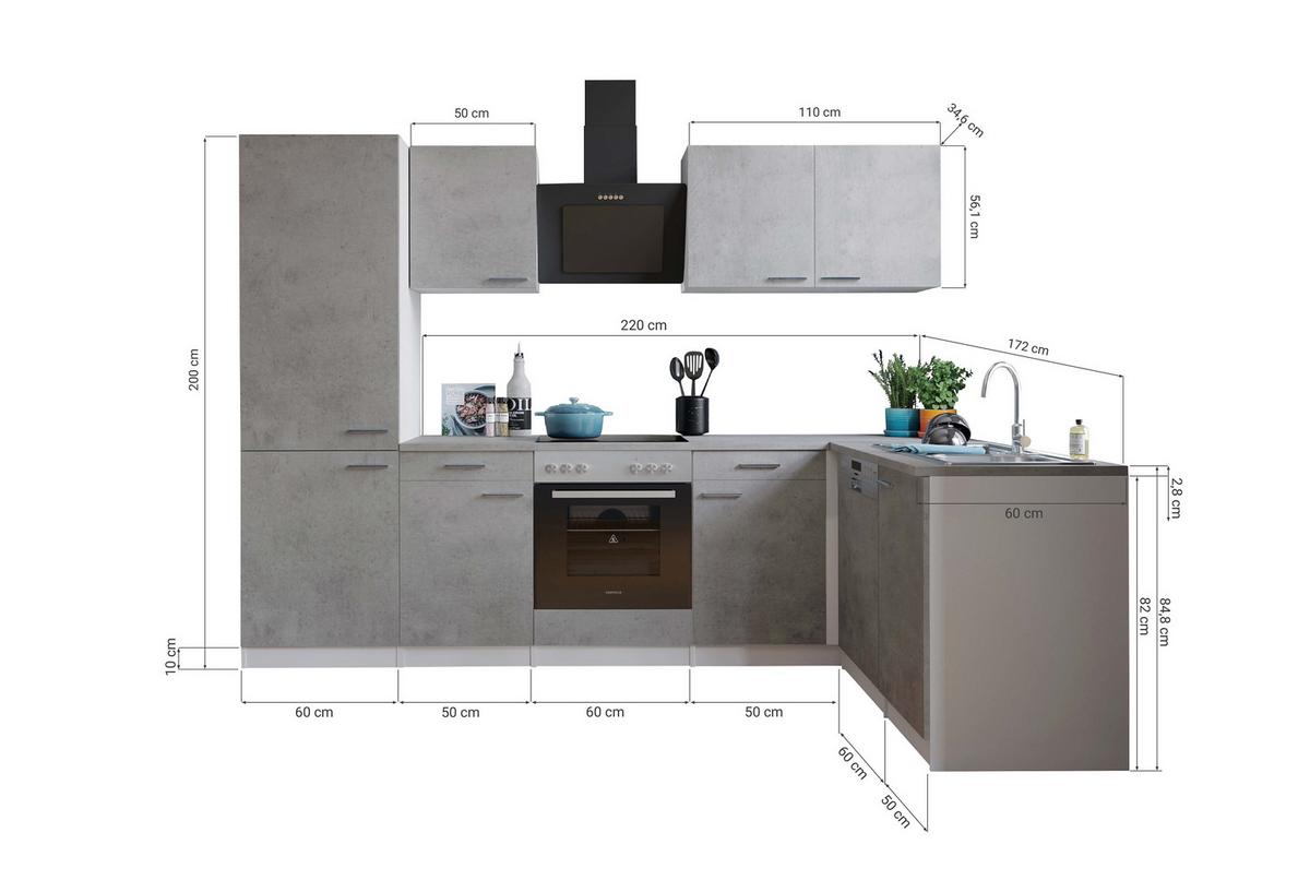 Eckküche Malia 280x172 Cm Grau, Mit Geräte - Weiß/Grau, Basics, Holzwerkstoff (280/172cm) - Respekta