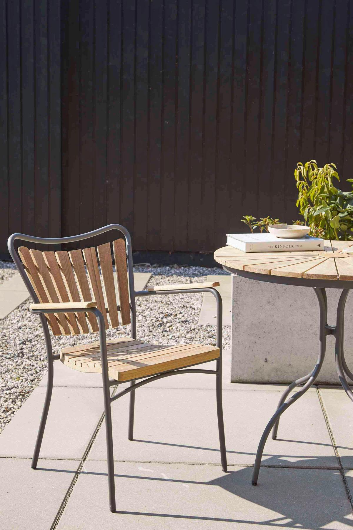 Gartentisch Ellen Teakholz ⌀ 80 cm - Anthrazit/Teakfarben, KONVENTIONELL, Holz/Metall (80/80/74cm) - Gardenson