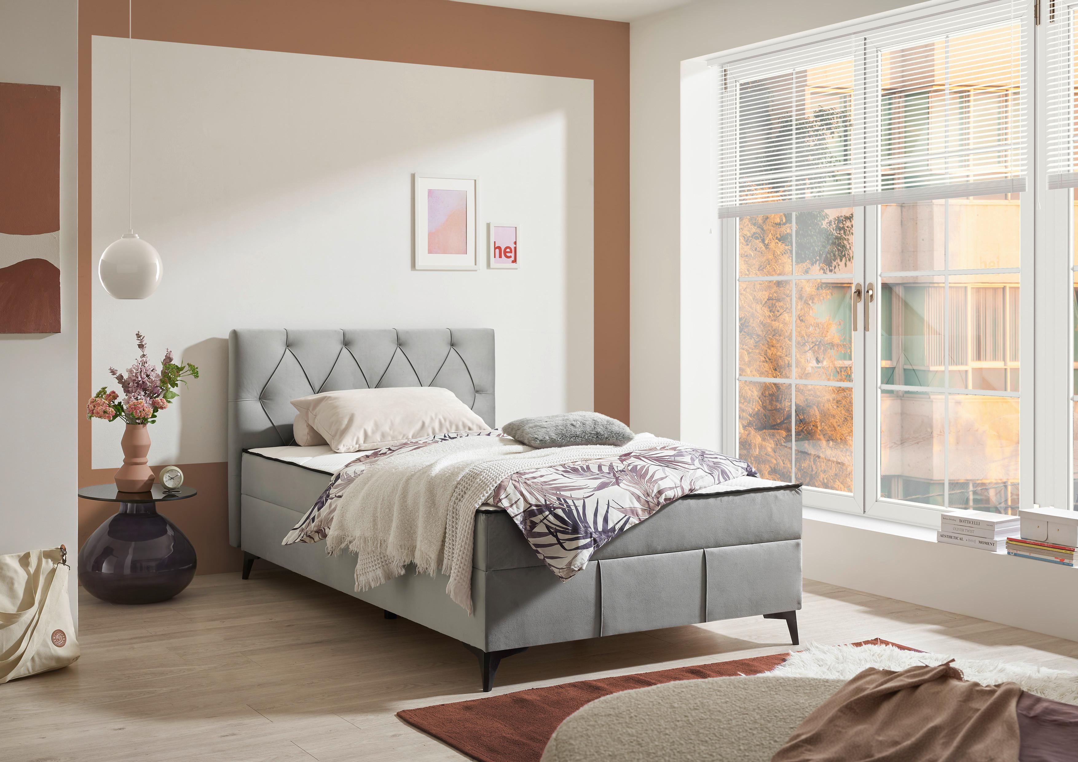 Boxbett Cornwill Mit Gepolstertem Kopfteil 120x200 - Schwarz/Grau, MODERN, Holzwerkstoff/Textil (120/200cm) - MID.YOU