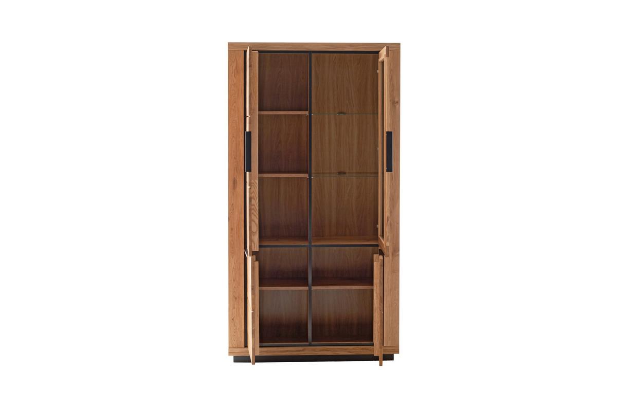 Vitrine 107cm Greno Wildeiche Massiv - Wildeiche/Schwarz, ROMANTIK / LANDHAUS, Glas/Holz (107/200/10cm)