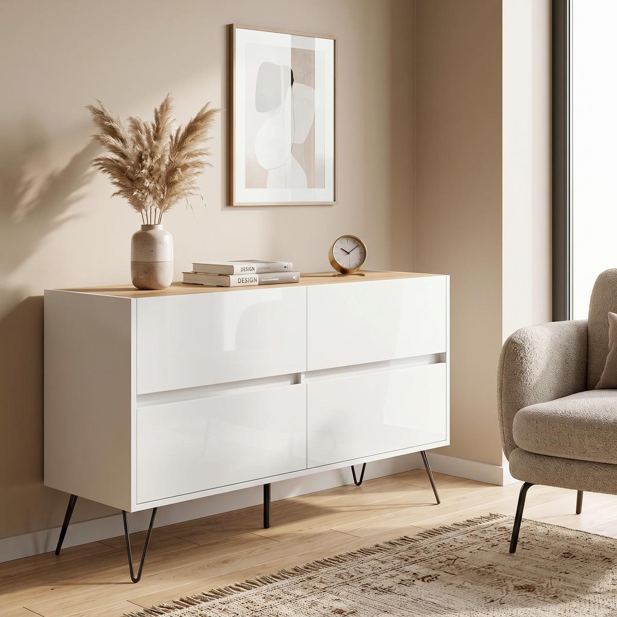 Sideboard Posseik Industrial Weiß/Eichefarben B: 119 cm - Eichefarben/Schwarz, Design, Holzwerkstoff (119/75/42cm) - MID.YOU