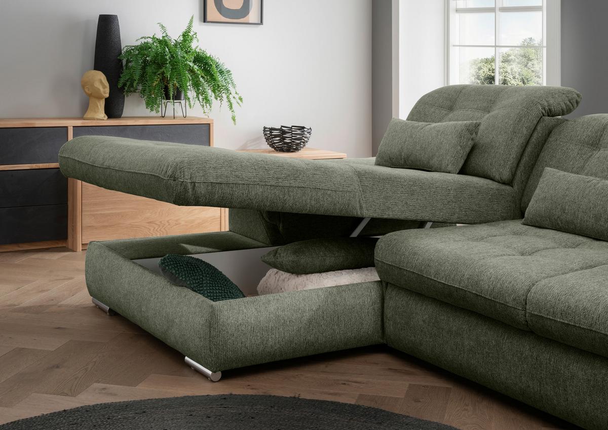Ecksofa Rigatti, Grün S: 184x314 cm - Chromfarben/Grün, MODERN, Textil (184/314cm) - Livetastic