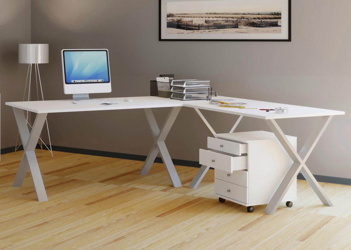 Eckschreibtisch Lona Weiß B: 80 Cm - Silberfarben/Weiß, MODERN, Holzwerkstoff/Metall (220/220/76cm) - MID.YOU