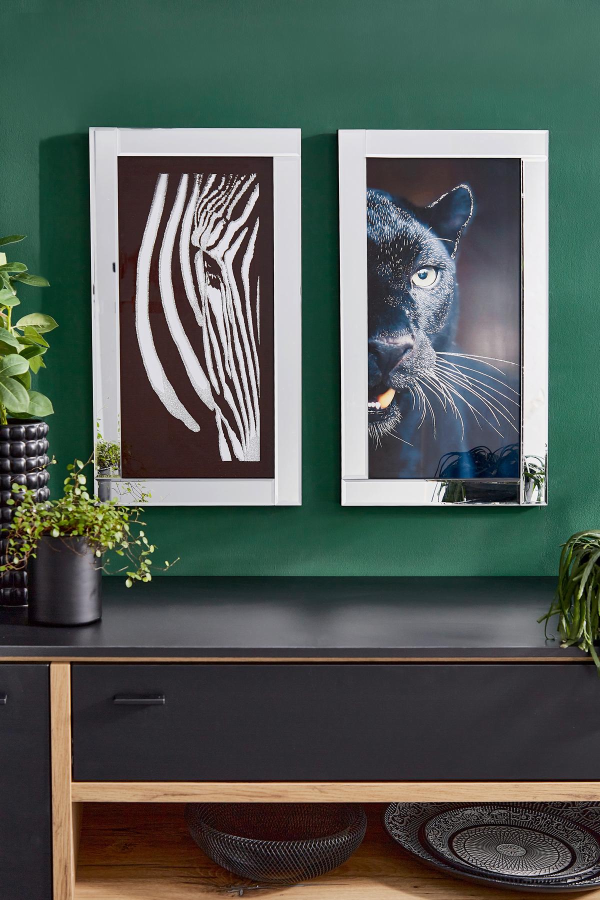Bild Vitesa Tiere Schwarz/weiß 38x68 Cm - Schwarz/Weiß, Basics, Glas/Papier (38/68/2,3cm) - Luca Bessoni