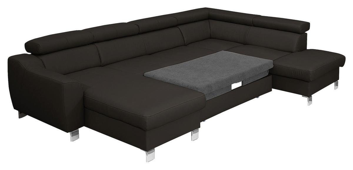 Wohnlandschaft Aspen Dbraun U-Form: 175 Cm - Chromfarben/Dunkelbraun, Design, Leder/Textil (175/315/208cm) - Livetastic