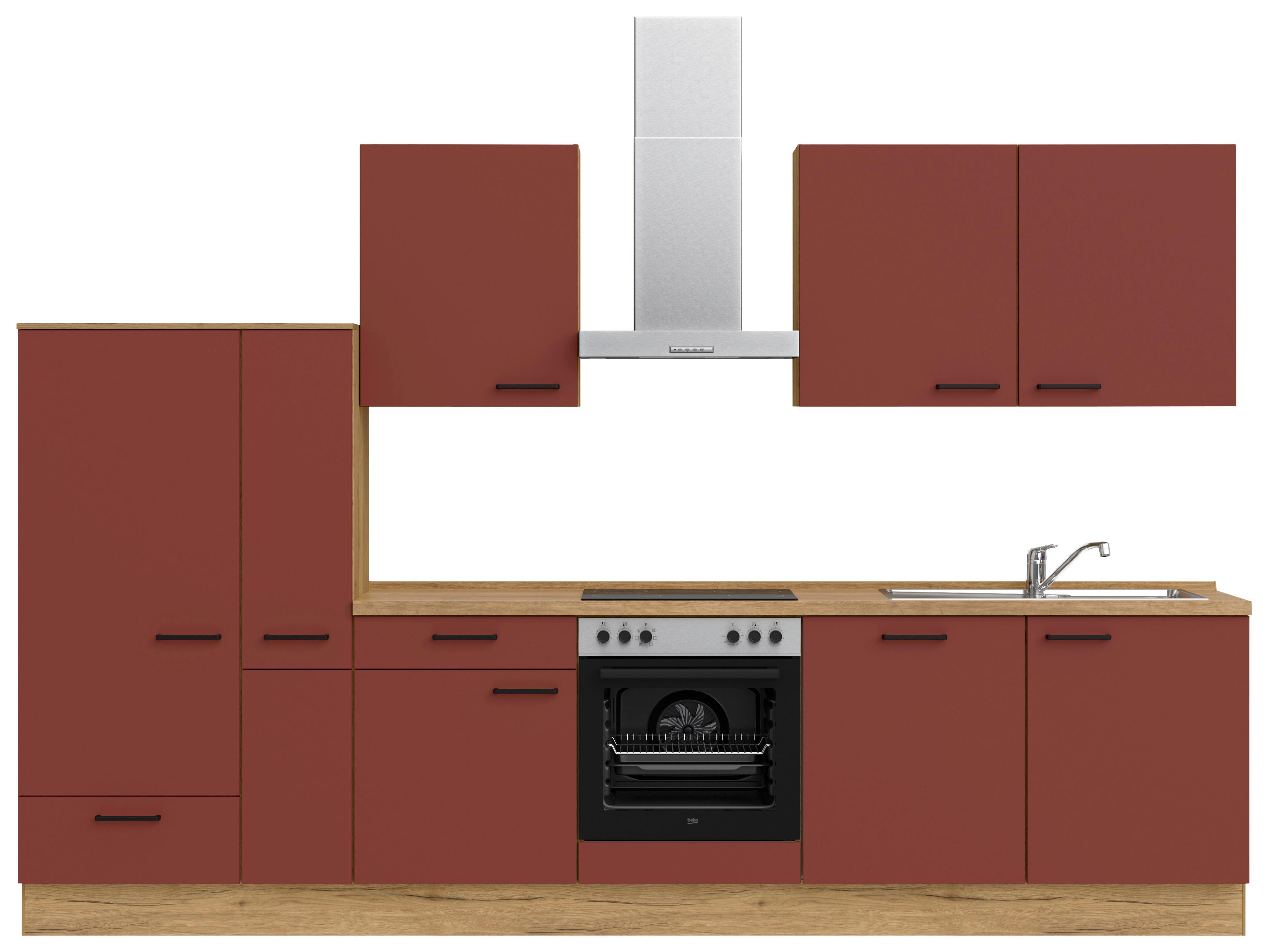 Küchenleerblock Easytouch Low-Line, L11 Links - Eichefarben/Rot, MODERN, Holzwerkstoff (330cm) - Nobilia