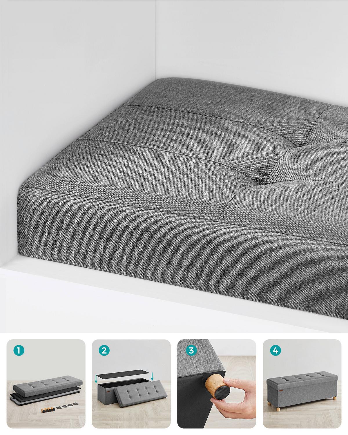 Sitzbox Grau B: 110cm - Naturfarben/Grau, Basics, Holzwerkstoff/Textil (110/40/38cm)