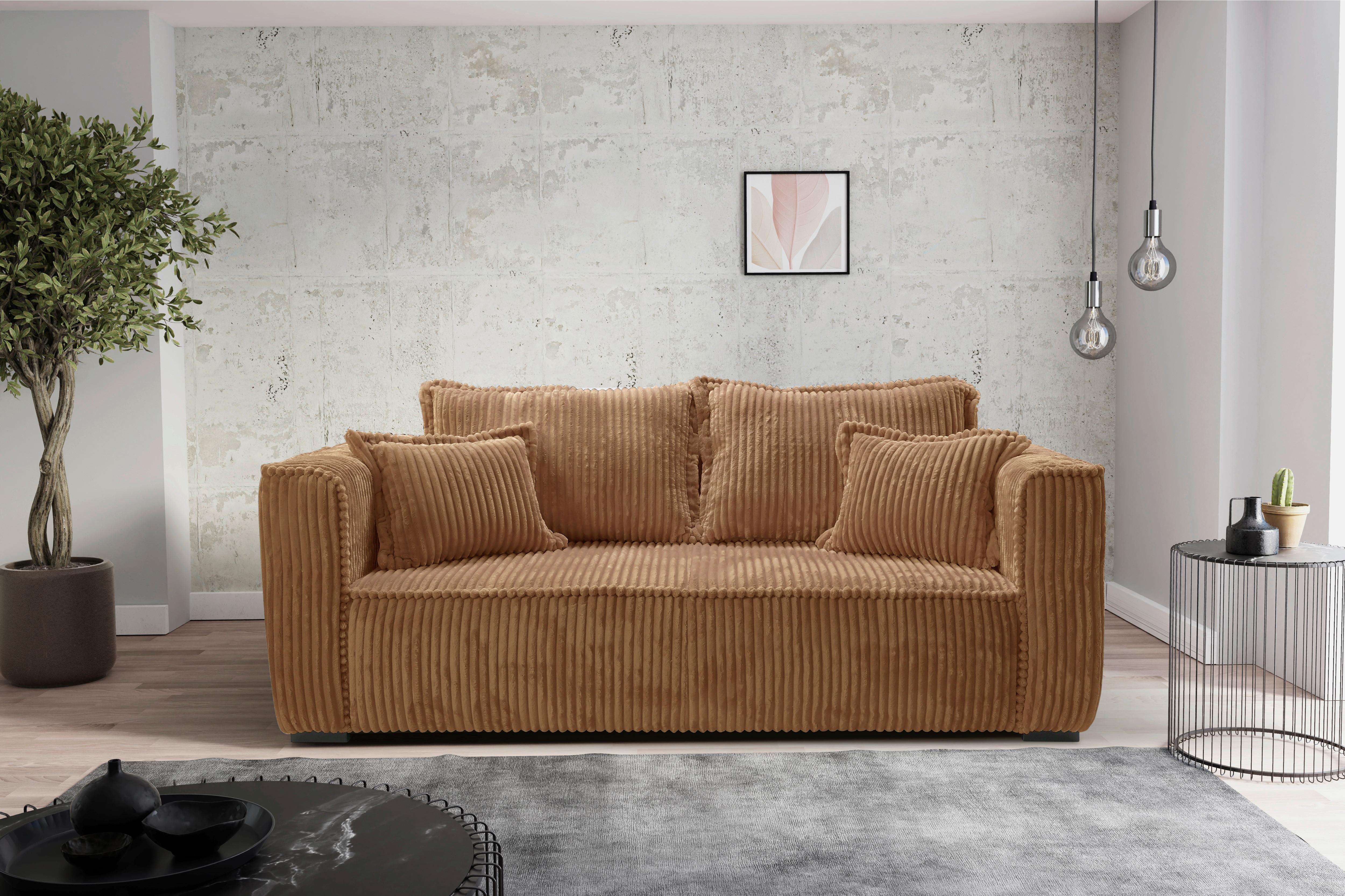 Sofa Modena inkl. Kissen Rostfarben, B: 223 cm - Rostfarben/Schwarz, Design, Textil (223/95/121cm) - MID.YOU