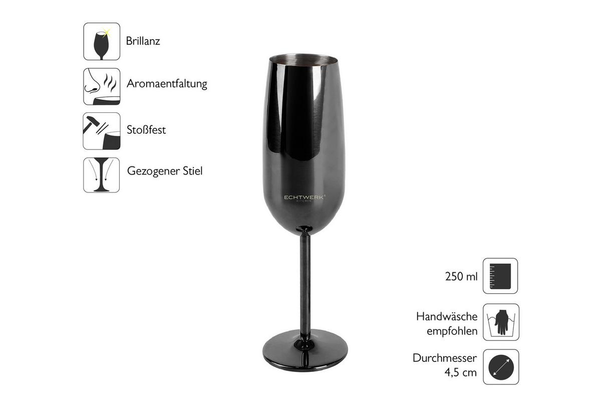 Sektglas 6er-set Je Ca. 250 Ml - Schwarz, Trend, Metall (22,5cm) - Echtwerk