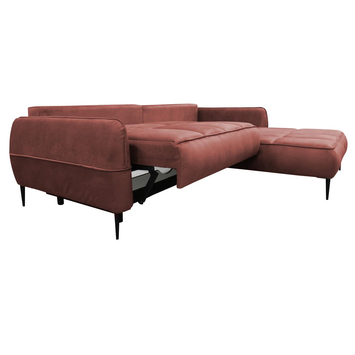 Ecksofa mit Bettkasten Letto 260x189 cm Velours Koralle - Koralle/Schwarz, Design, Textil (260/189cm) - MID.YOU