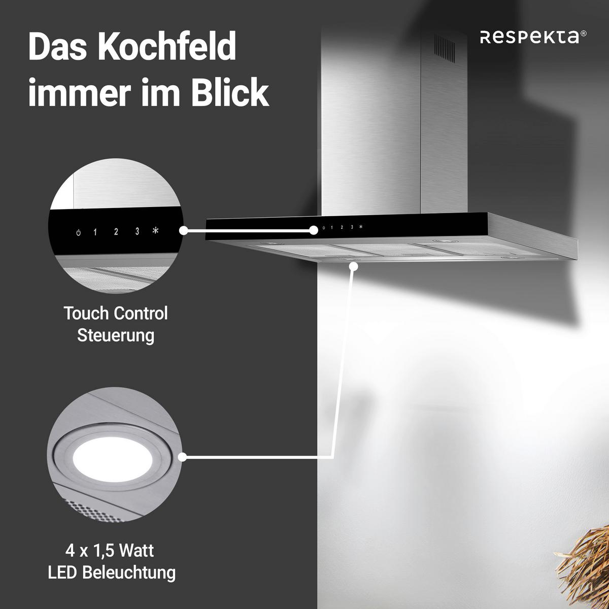 Dunstabzugshaube Respekta Cara Edelstahlfarben B: 89,5cm, Led - Edelstahlfarben, Trend, Kunststoff/Metall (89,5/65-114/60cm) - Respekta
