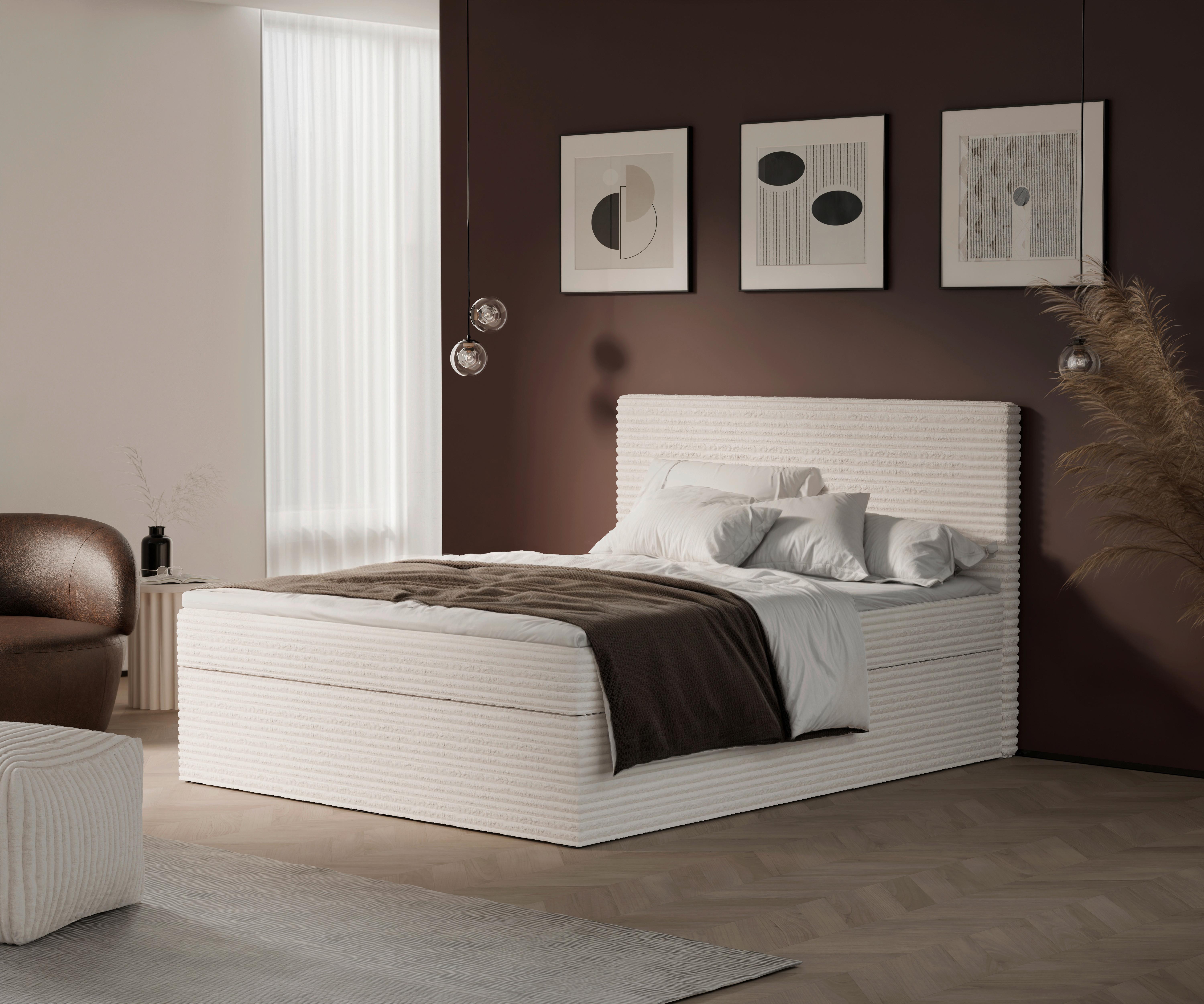 Boxbett Cordoba Creme, Lf: 140x200 cm - Creme/Schwarz, Basics, Holz/Textil (140/200cm) - Livetastic