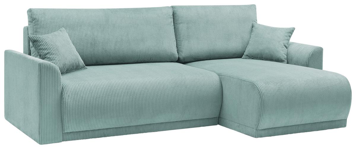 Rohová sedačka KIM L146, oboustr., mátově zel. manšestr - mátově zelená, Moderní, dřevo (233/146cm)