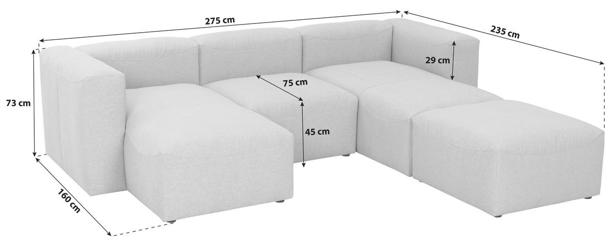 Wohnlandschaft Lena Anthrazit Flachgewebe - Anthrazit, Design, Textil (160/275/235cm) - Max Winzer