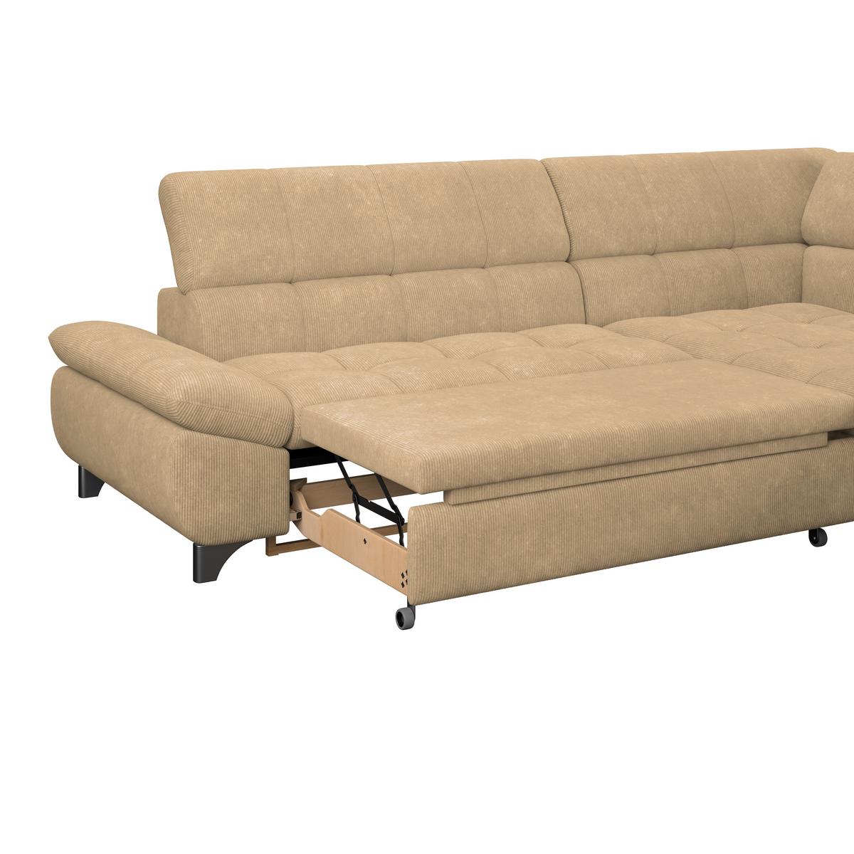 Ecksofa Gemini Sandfarben, B: 312cm - Sandfarben/Chromfarben, KONVENTIONELL, Textil (312/234cm)