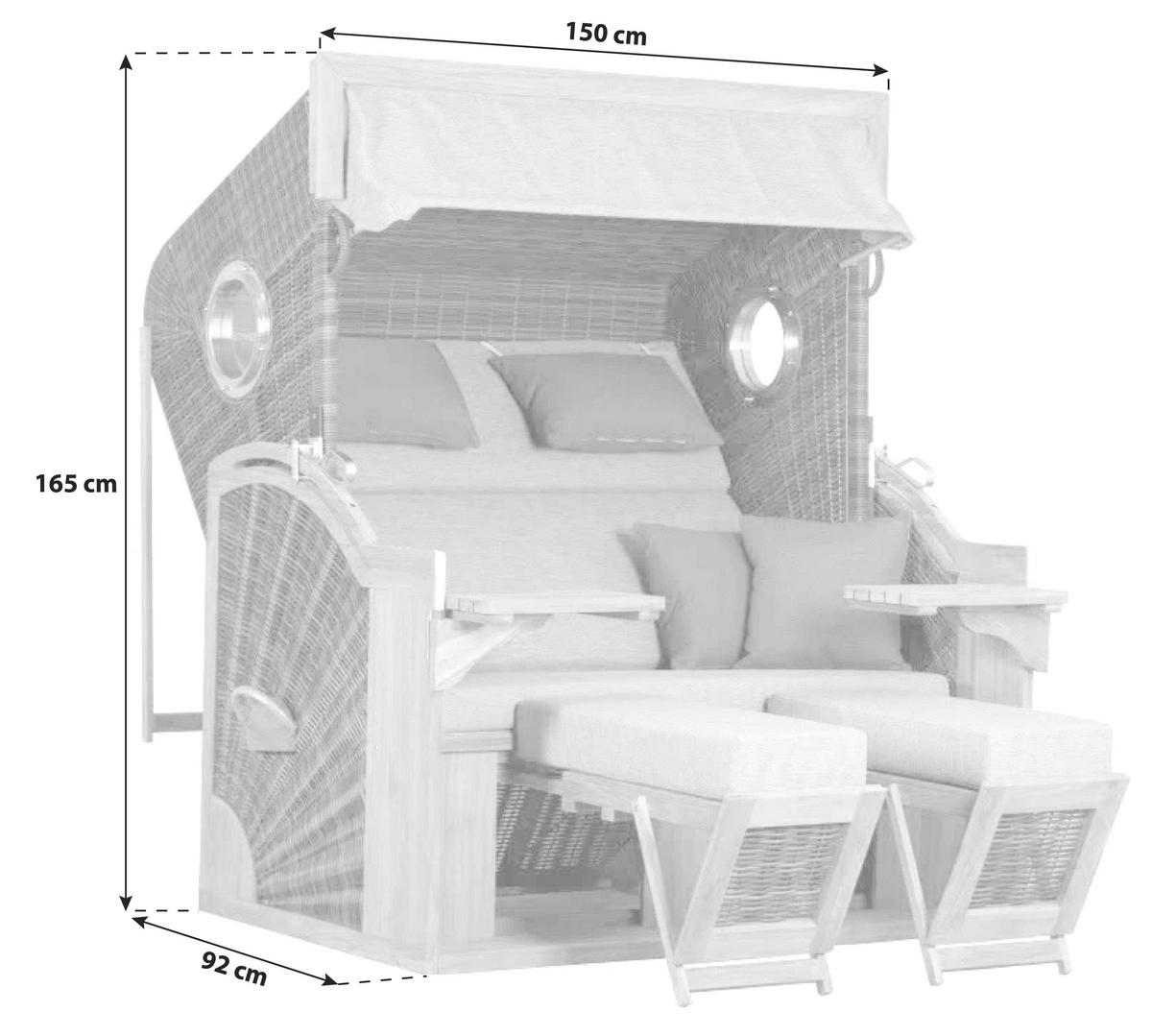 Strandkorb Ostsee Devries Pure Seaside Halblieger, 2-Sitzer - Basics, Holz (150/165/92cm)