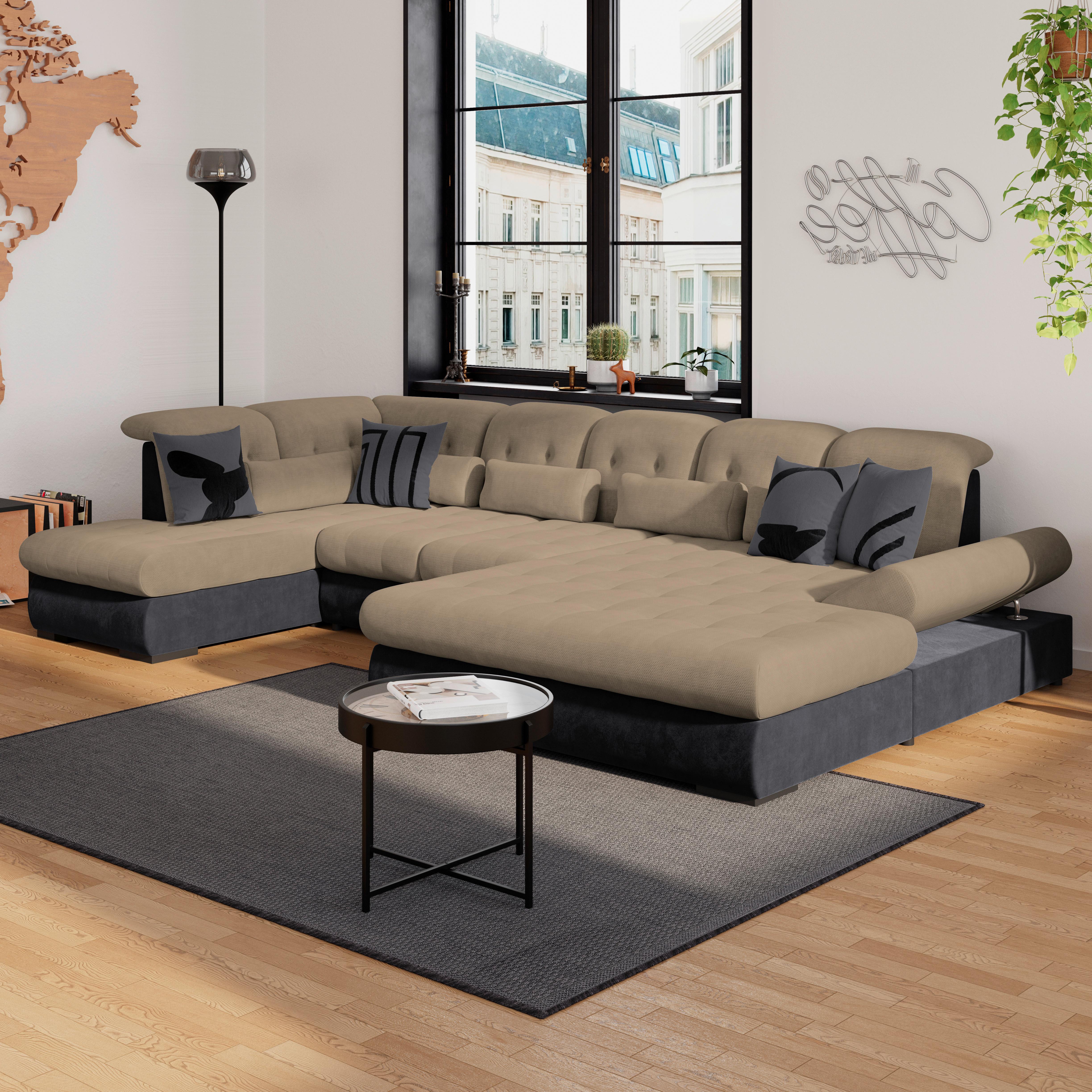 Wohnlandschaft Madera Dunkelbraun U: 212x358x190 cm - Dunkelbraun/Anthrazit, KONVENTIONELL, Kunststoff/Textil (212/358/190cm)